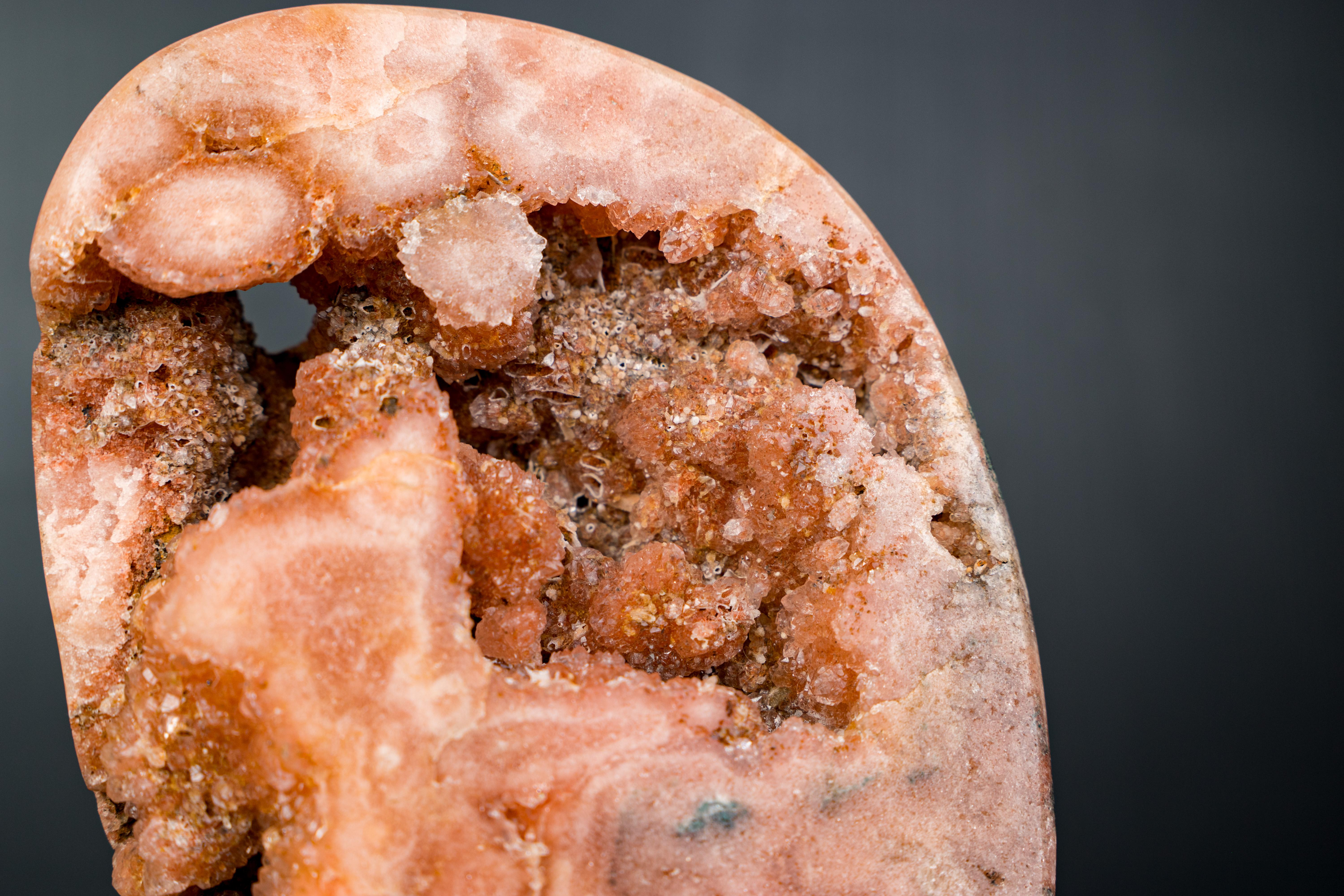 Rare Peach Pink Amethyst Geode with Sparkly Druzy and Unknown Inclusions For Sale 2