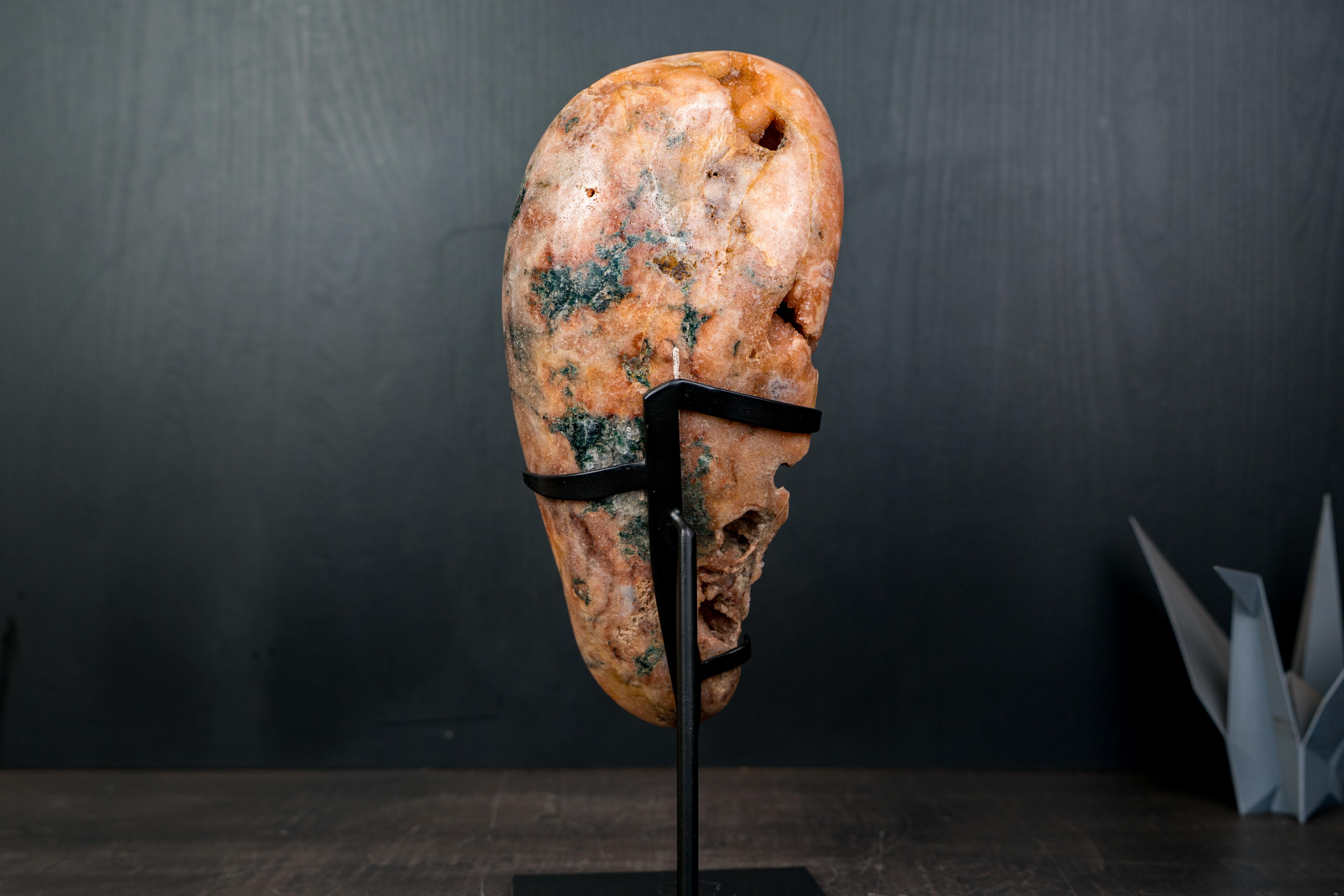 Rare Peach Pink Amethyst Geode with Sparkly Druzy and Unknown Inclusions For Sale 3