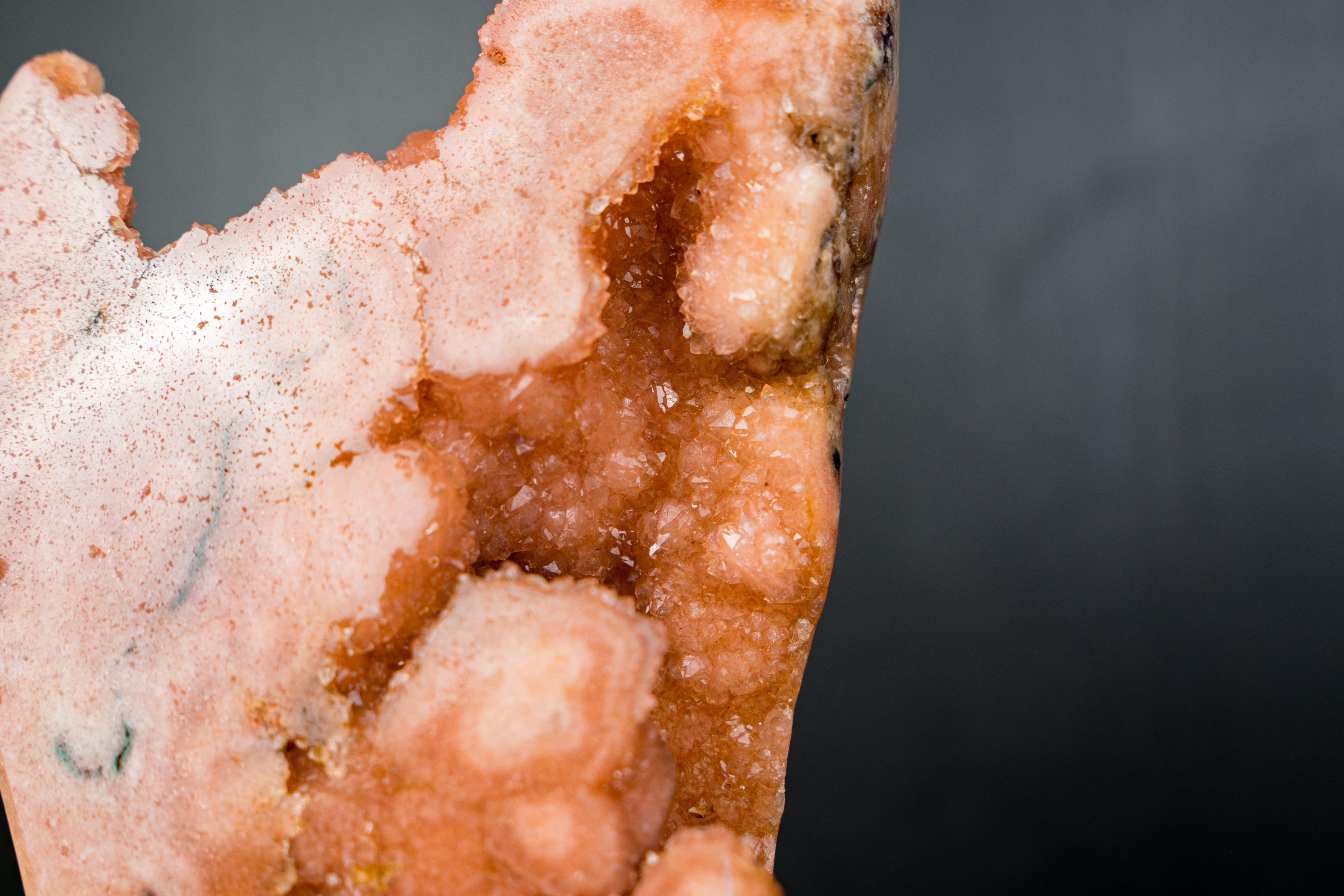 Rare Peach Pink Amethyst Geode with Sparkly Galaxy Druzy For Sale 4
