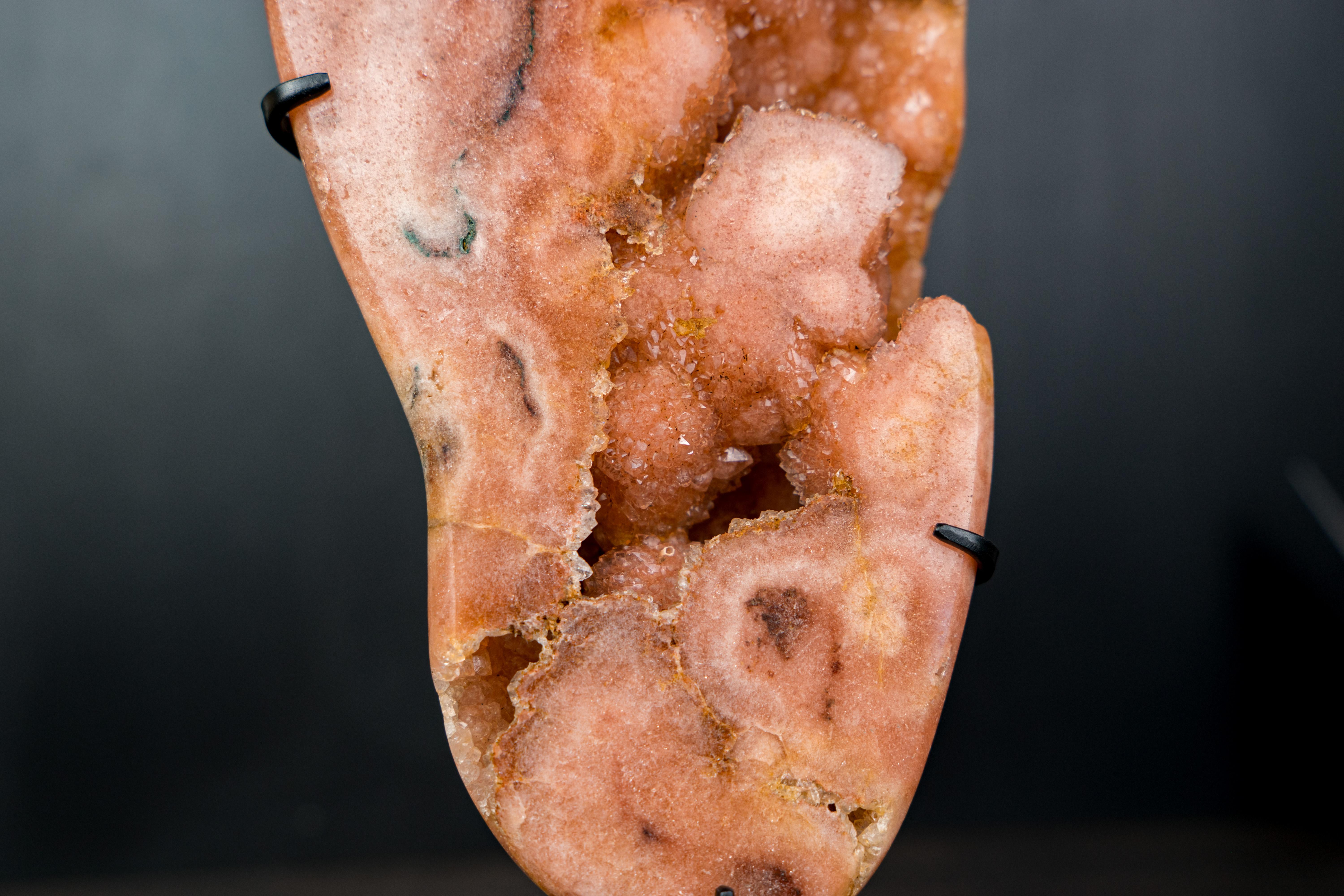 Rare Peach Pink Amethyst Geode with Sparkly Galaxy Druzy For Sale 5