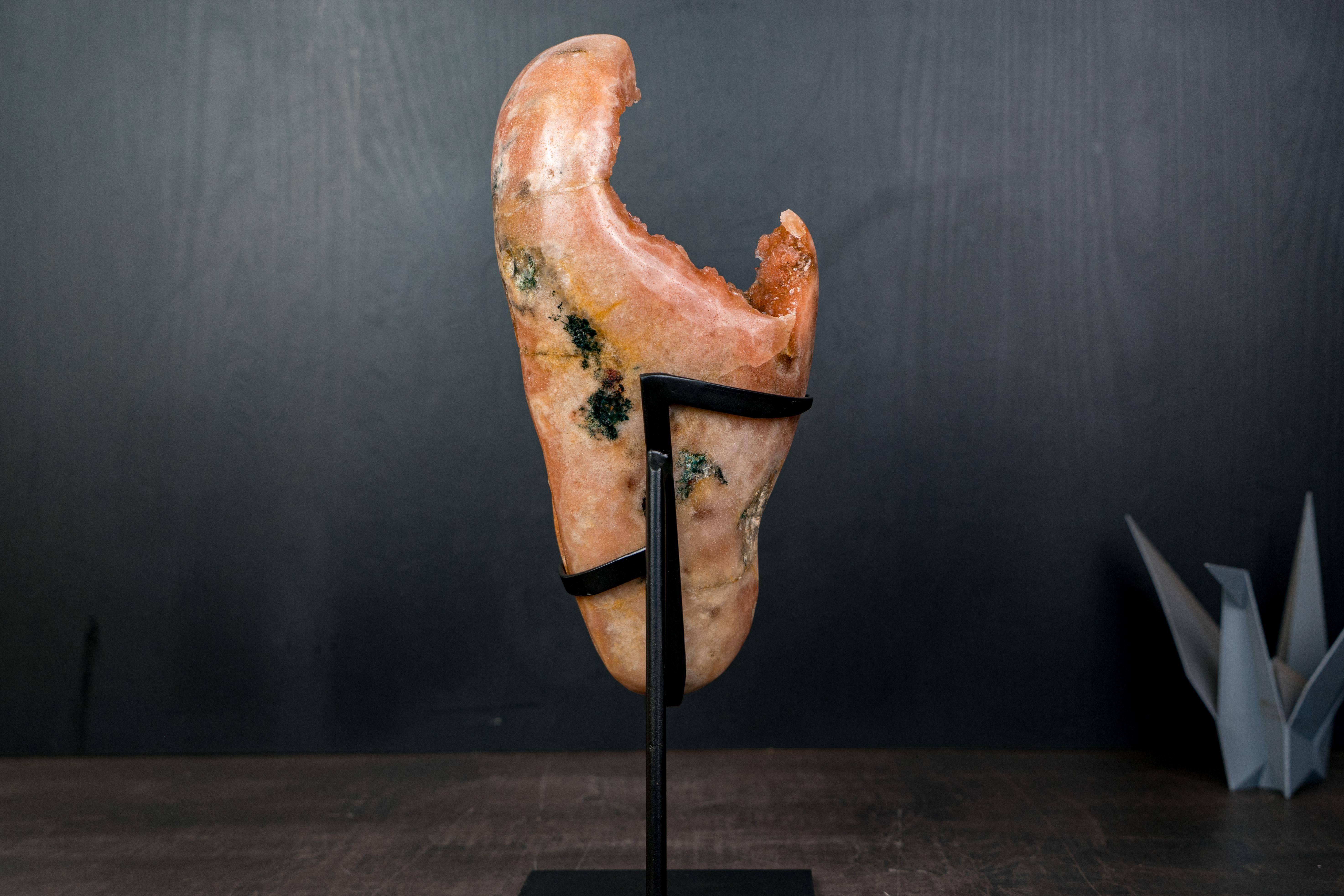 Natural Pink Amethyst Geode Slab with Peach-Pink Druzy Crystals on Stand

▫️ Description

You might be wondering — is this vivid peach-pink color natural? The answer is yes. The rich pink tones in this Pink Amethyst geode are 100% natural, formed