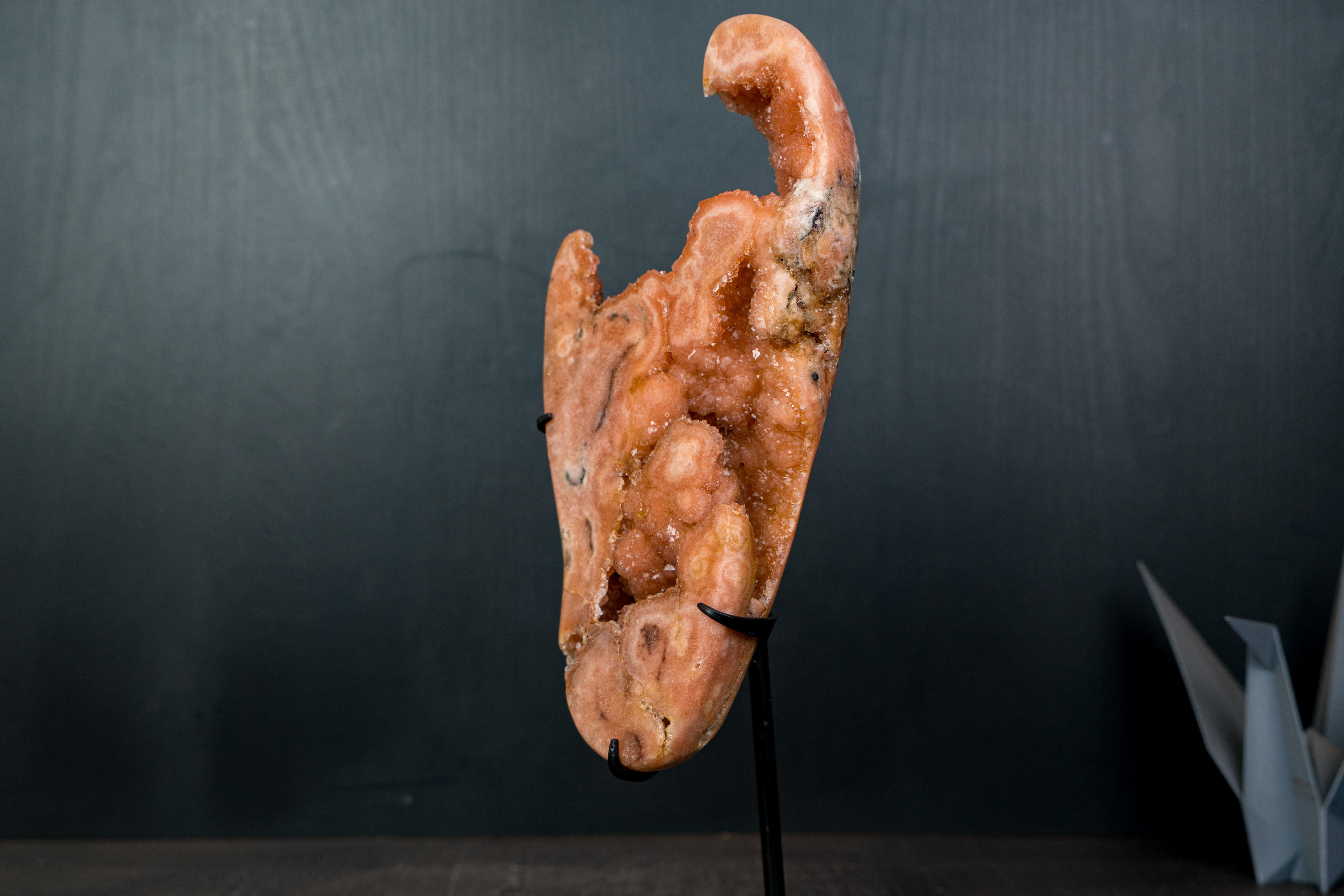 Brazilian Rare Peach Pink Amethyst Geode with Sparkly Galaxy Druzy For Sale