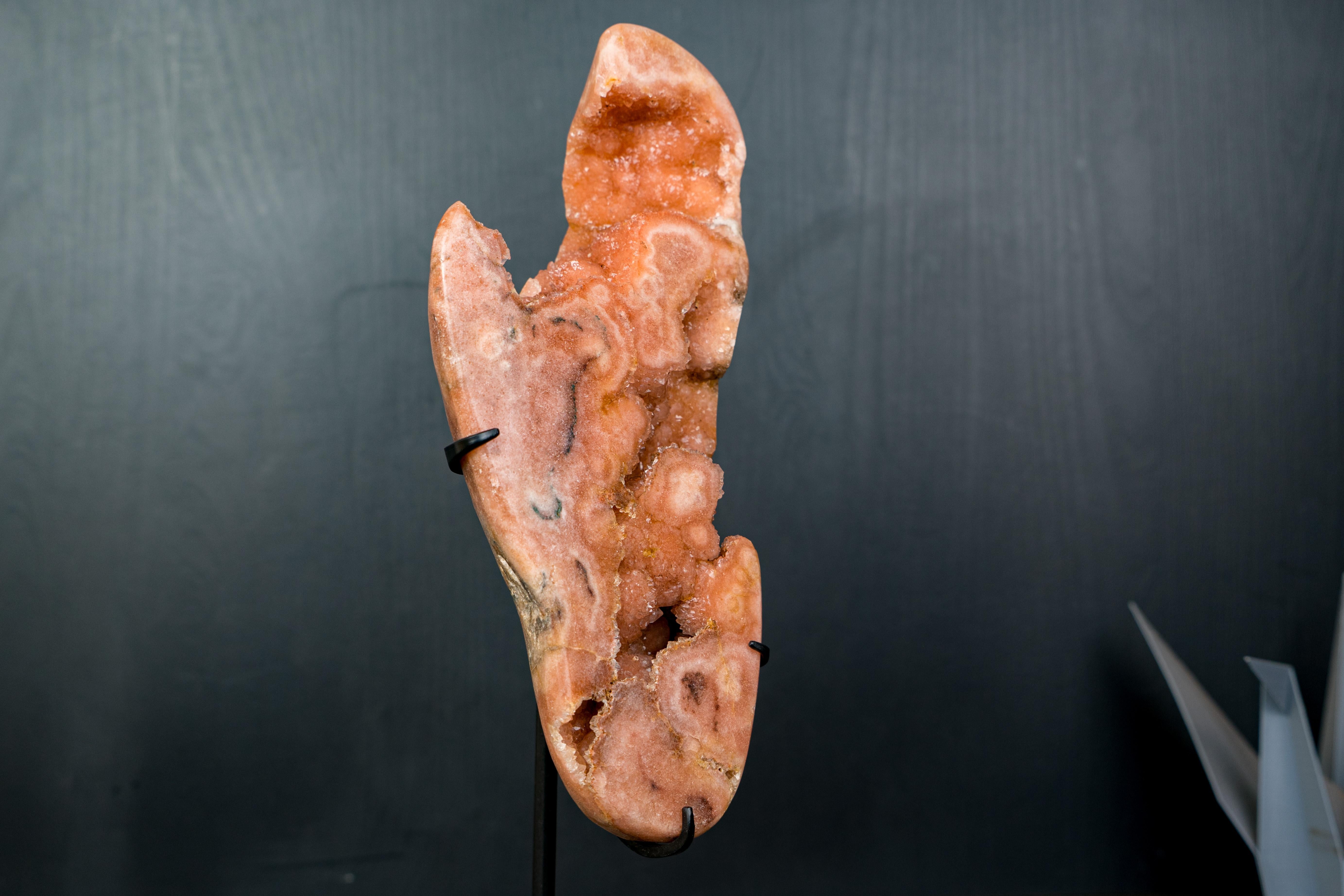 Contemporary Rare Peach Pink Amethyst Geode with Sparkly Galaxy Druzy For Sale