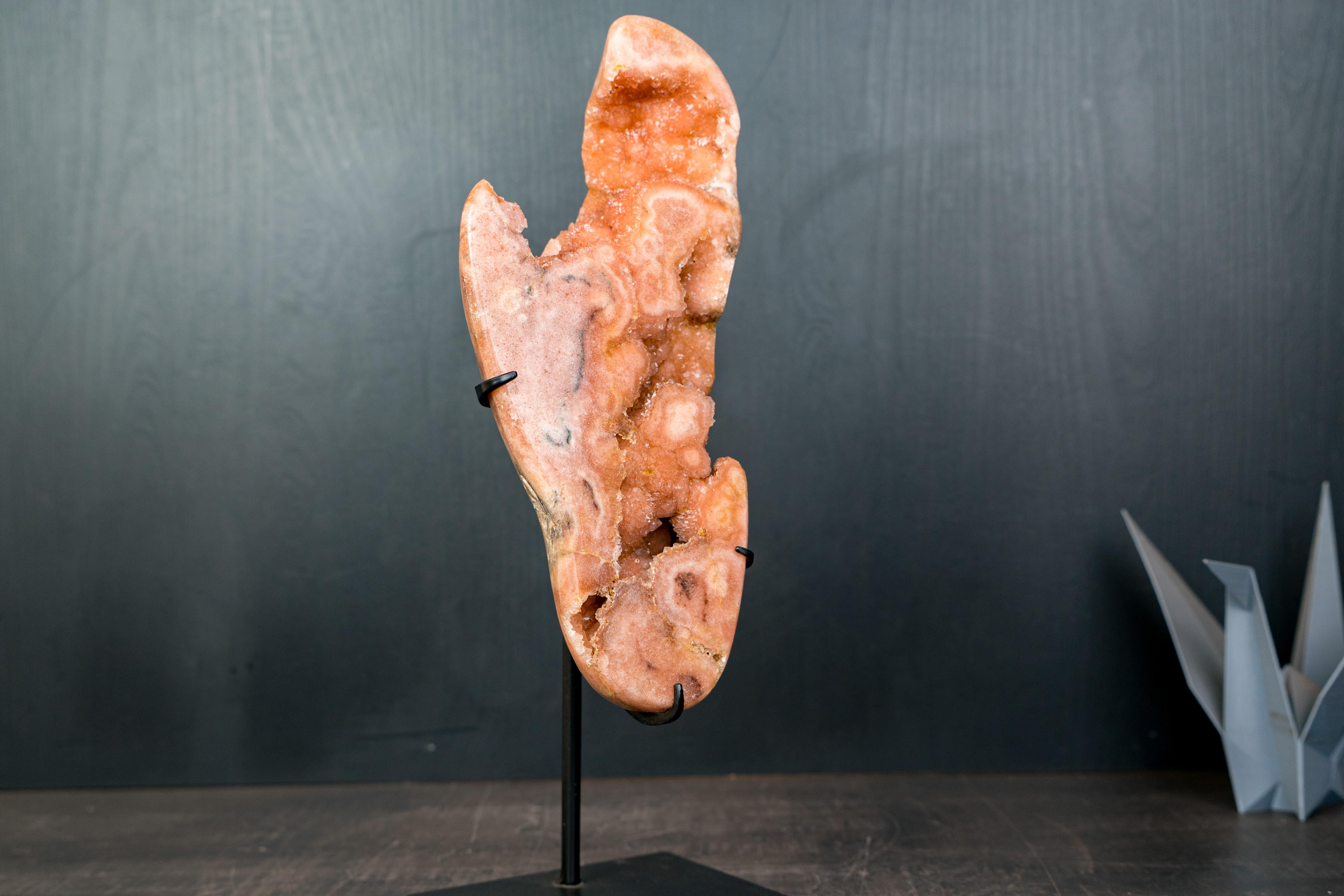 Crystal Rare Peach Pink Amethyst Geode with Sparkly Galaxy Druzy For Sale