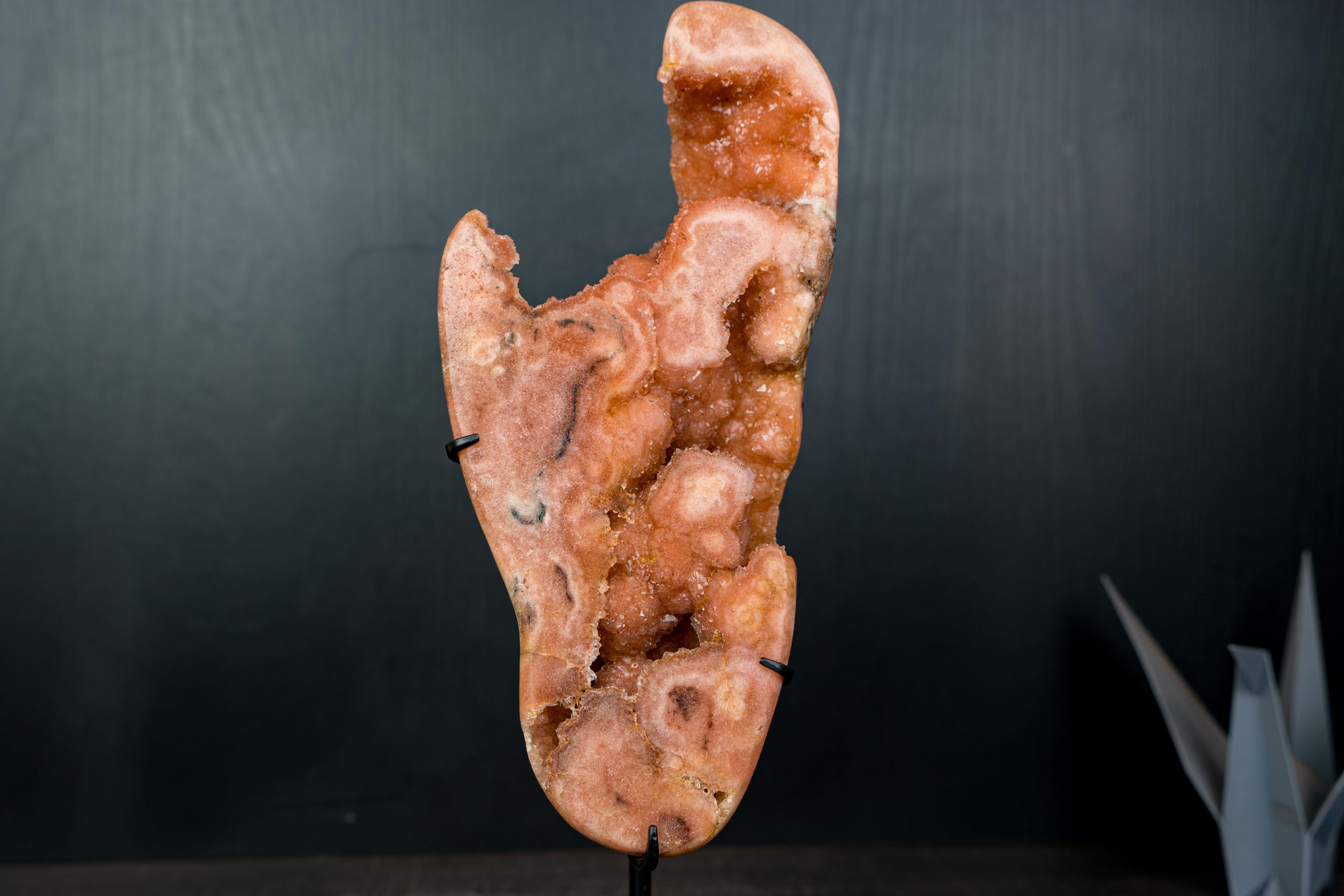 Rare Peach Pink Amethyst Geode with Sparkly Galaxy Druzy For Sale 1