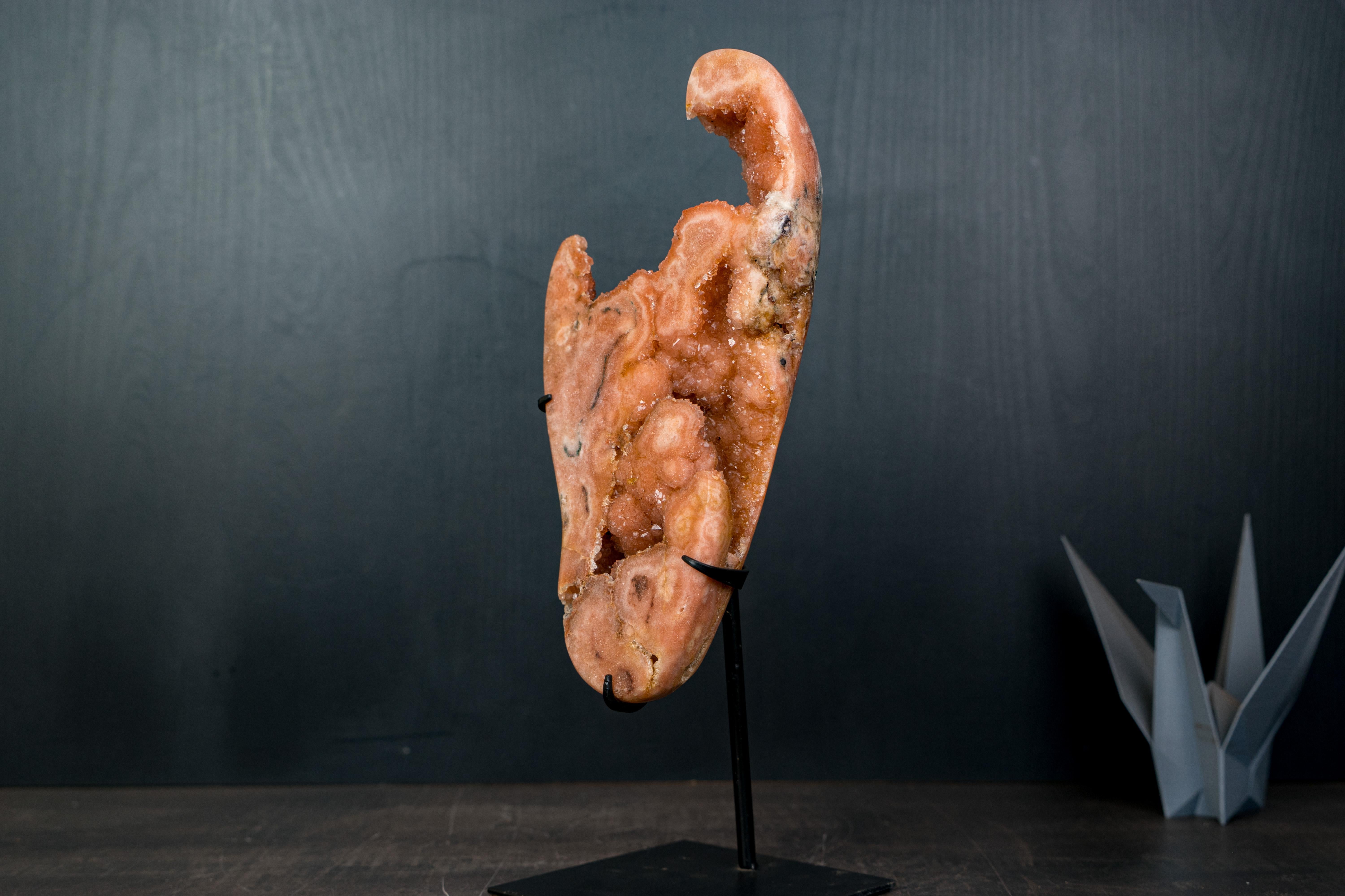 Rare Peach Pink Amethyst Geode with Sparkly Galaxy Druzy For Sale 2