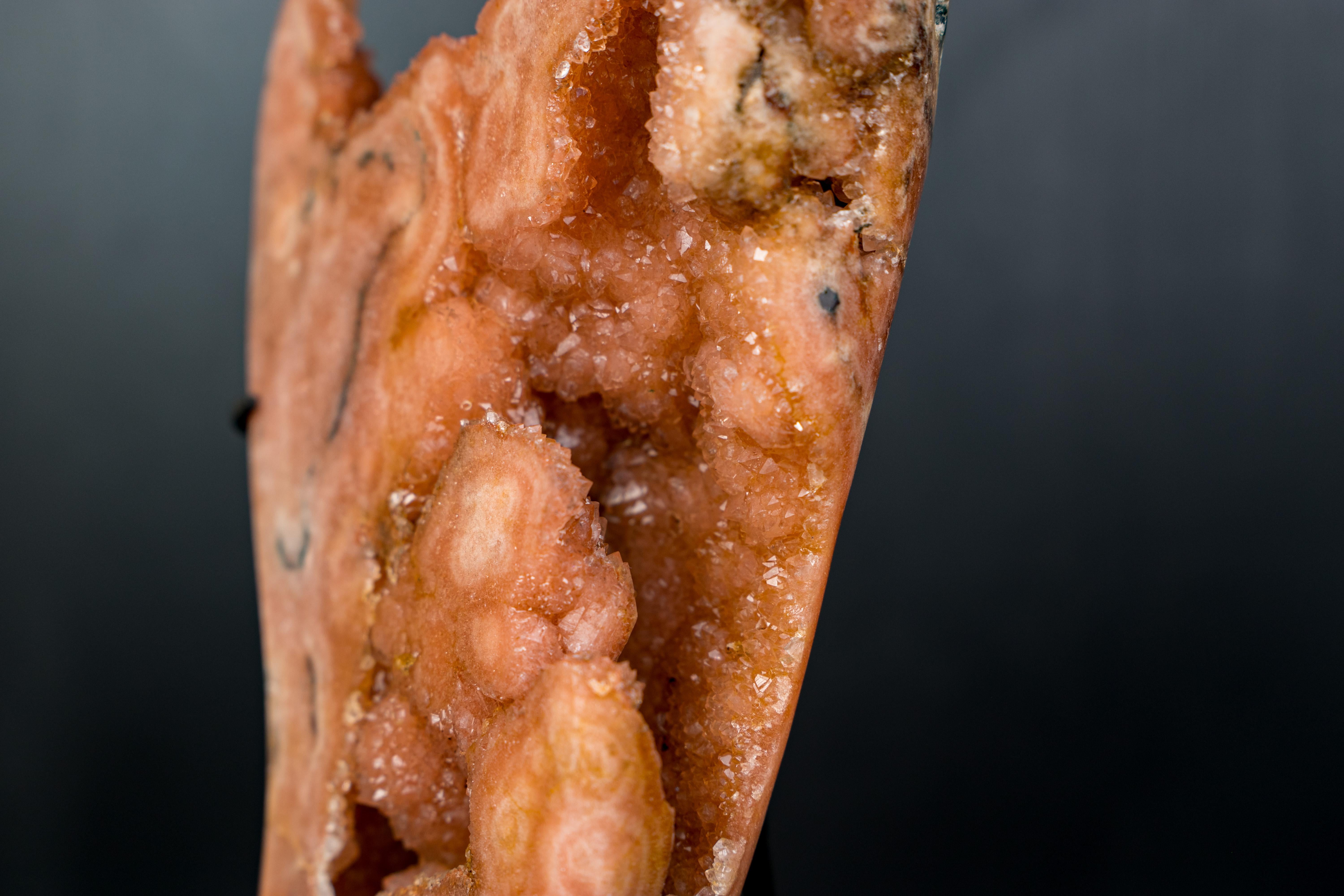 Rare Peach Pink Amethyst Geode with Sparkly Galaxy Druzy For Sale 3