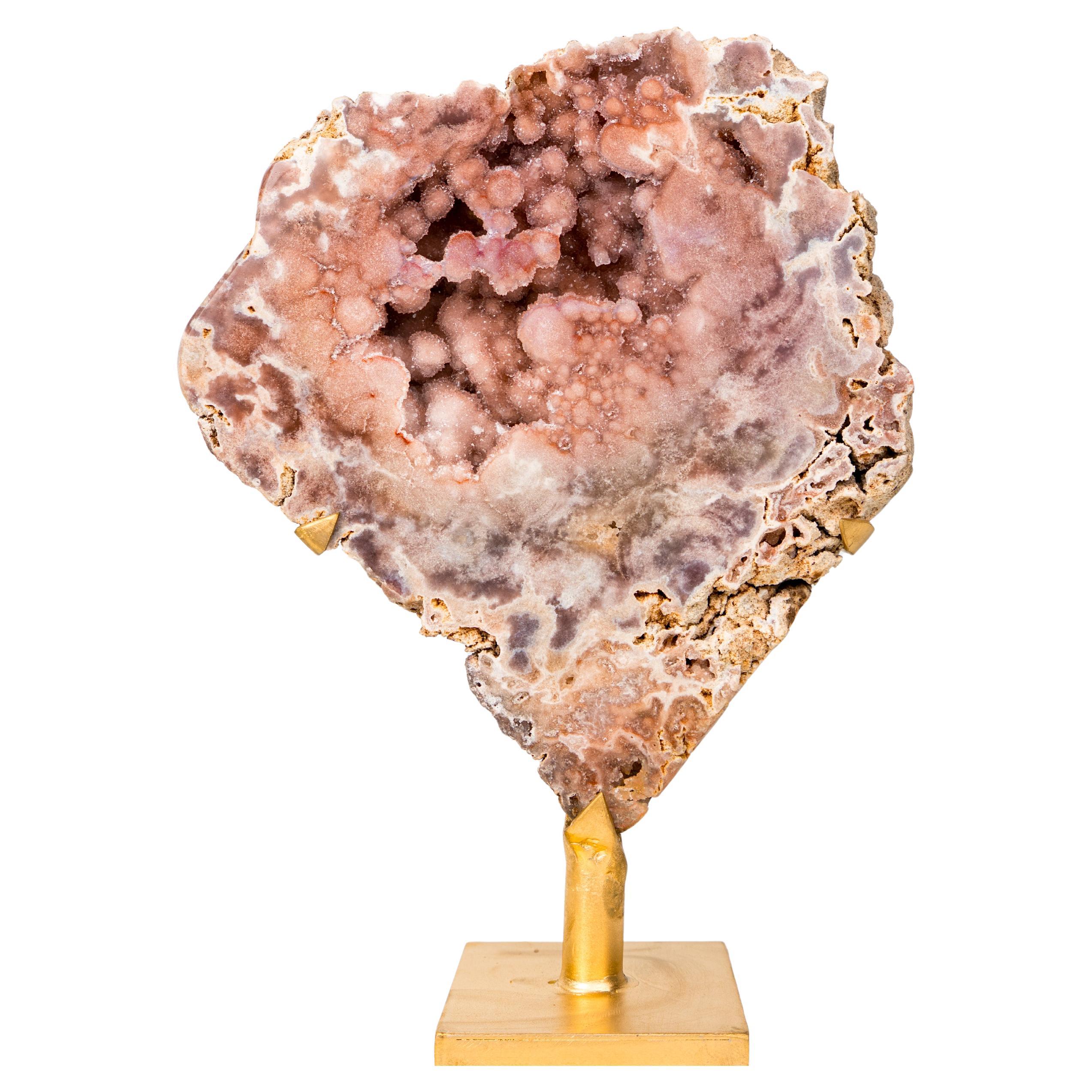 Raro geode di ametista rosa pesca con superba galassia rosa druzy