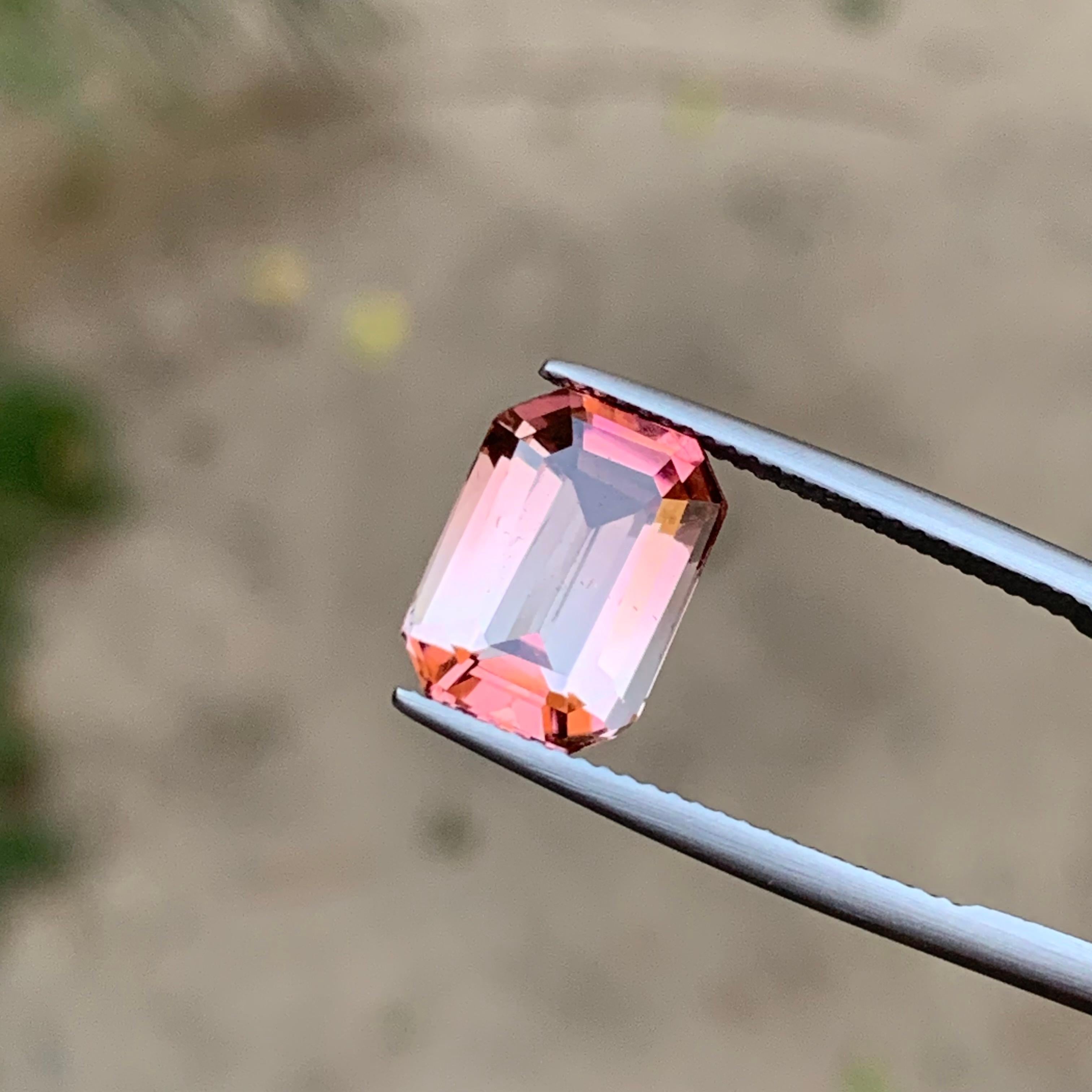 Rare Peachy Pink Bicolor Natural Tourmaline Gemstone, 4.80 Ct Emerald Cut-Ring  For Sale 5