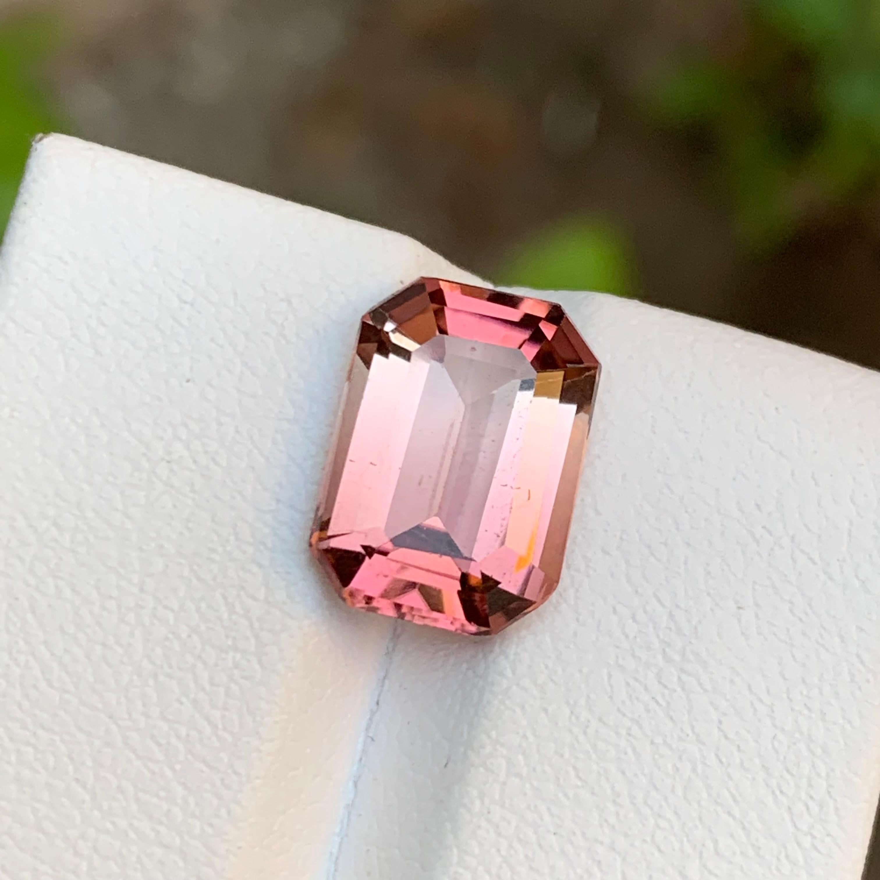 Rare Peachy Pink Bicolor Natural Tourmaline Gemstone, 4.80 Ct Emerald Cut-Ring  For Sale 6