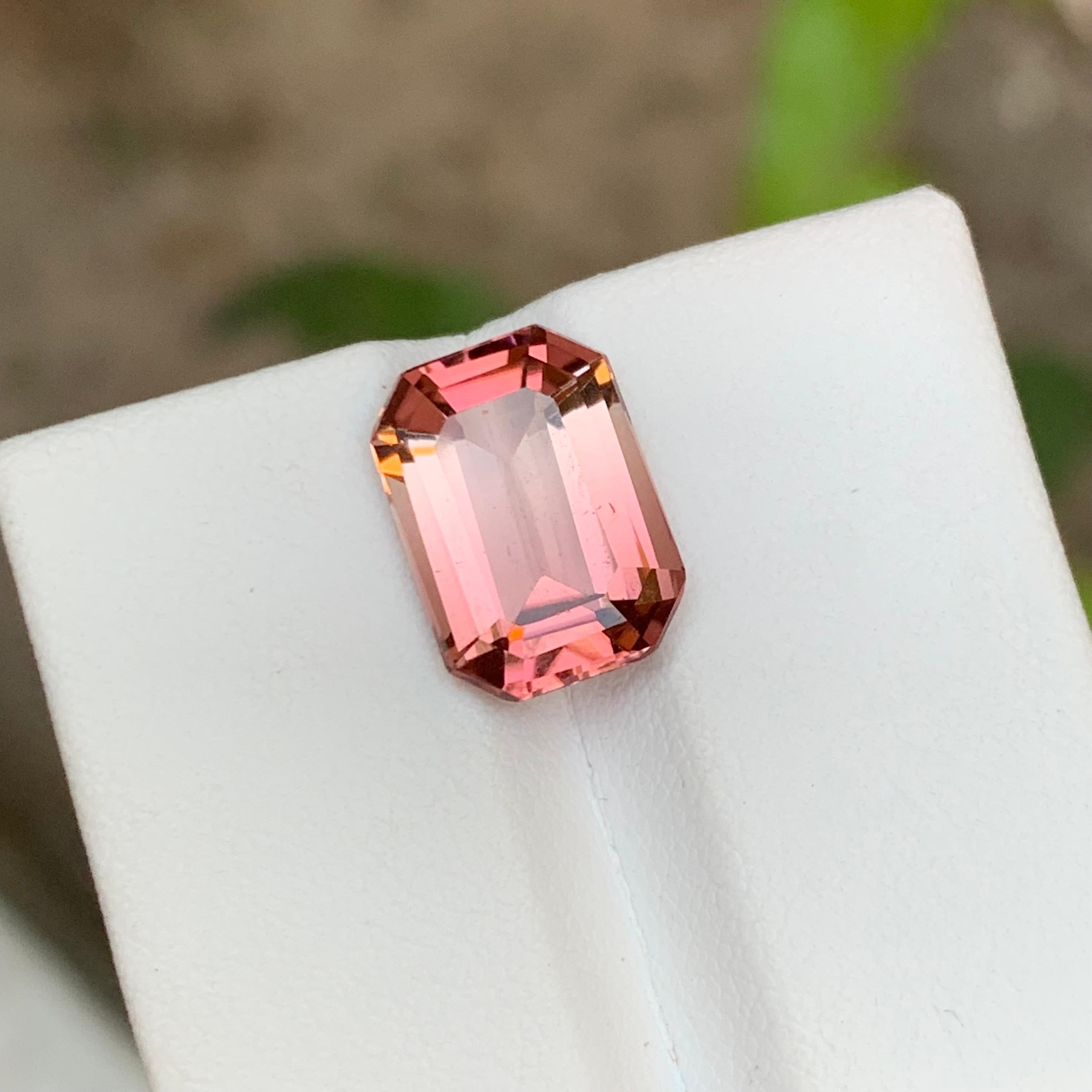 Rare Peachy Pink Bicolor Natural Tourmaline Gemstone, 4.80 Ct Emerald Cut-Ring  For Sale 7