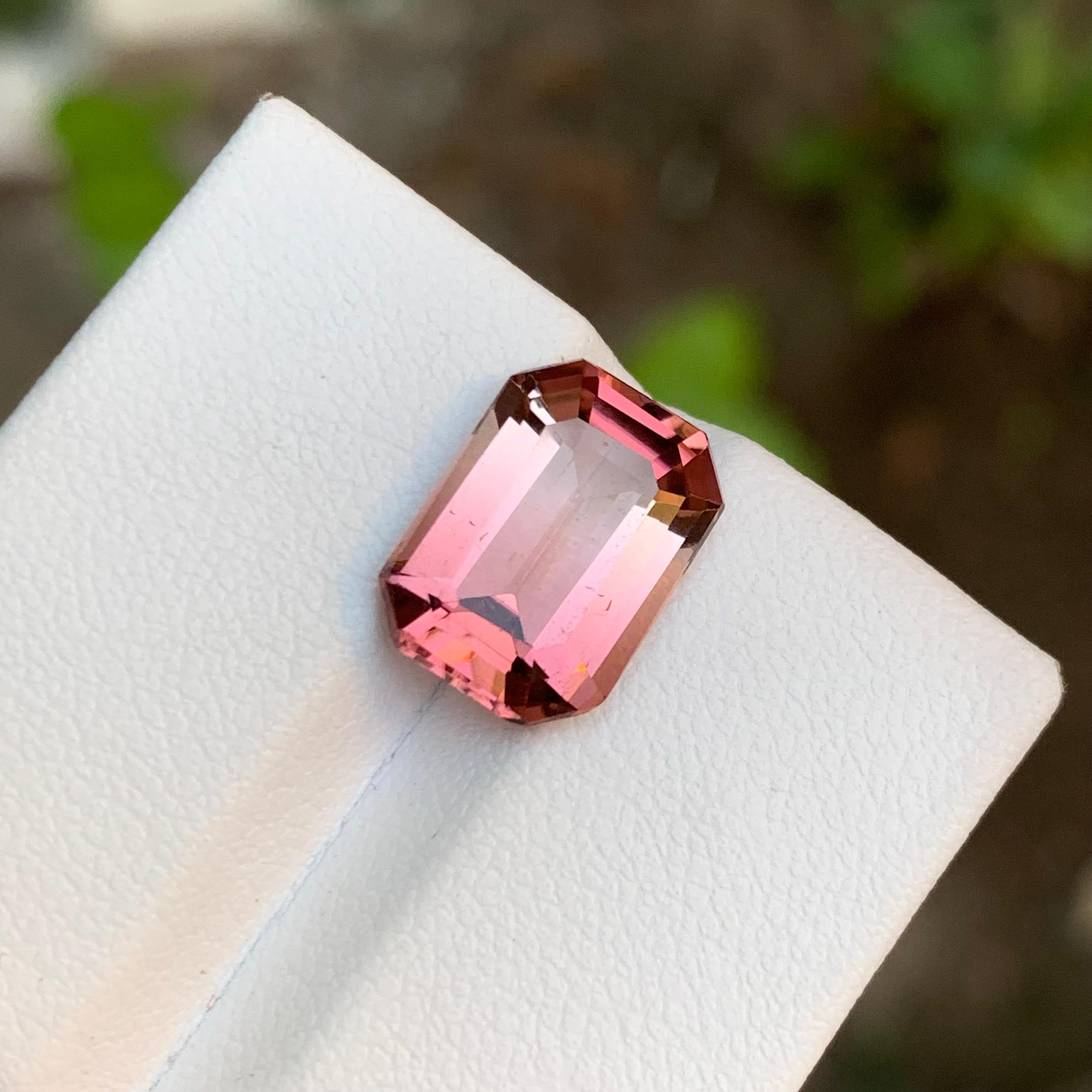 Rare Peachy Pink Bicolor Natural Tourmaline Gemstone, 4.80 Ct Emerald Cut-Ring  For Sale 8
