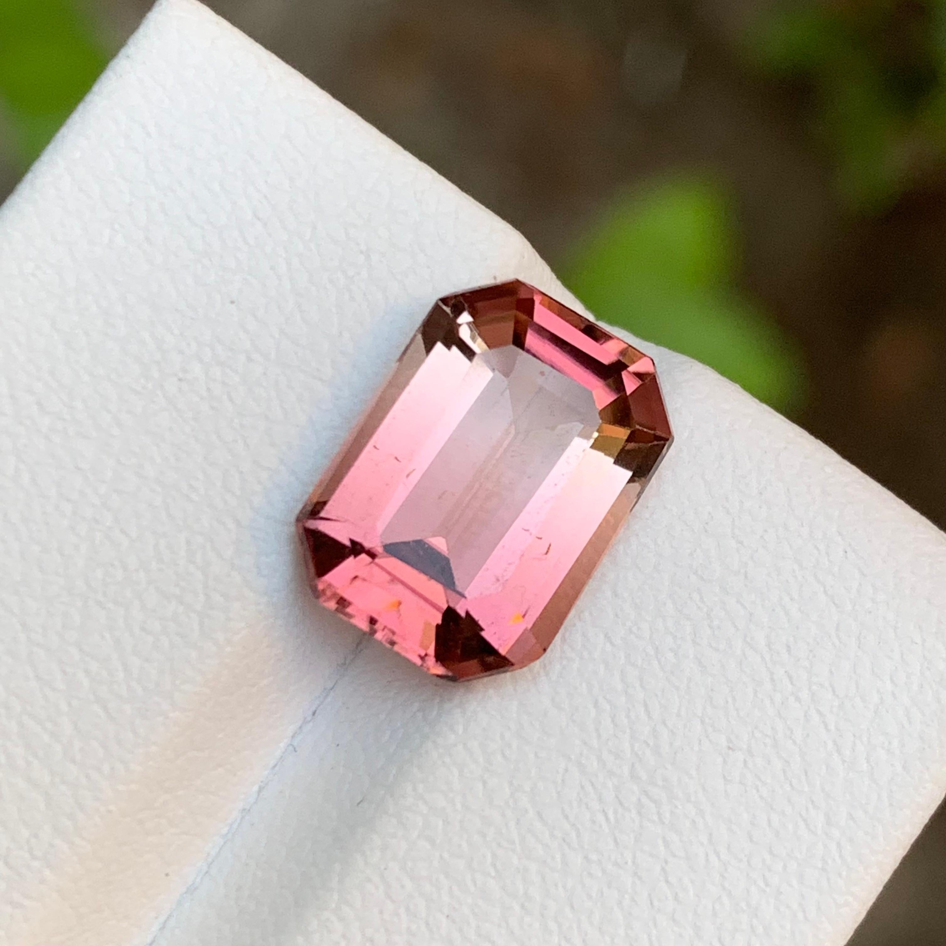 Rare Peachy Pink Bicolor Natural Tourmaline Gemstone, 4.80 Ct Emerald Cut-Ring  For Sale 4