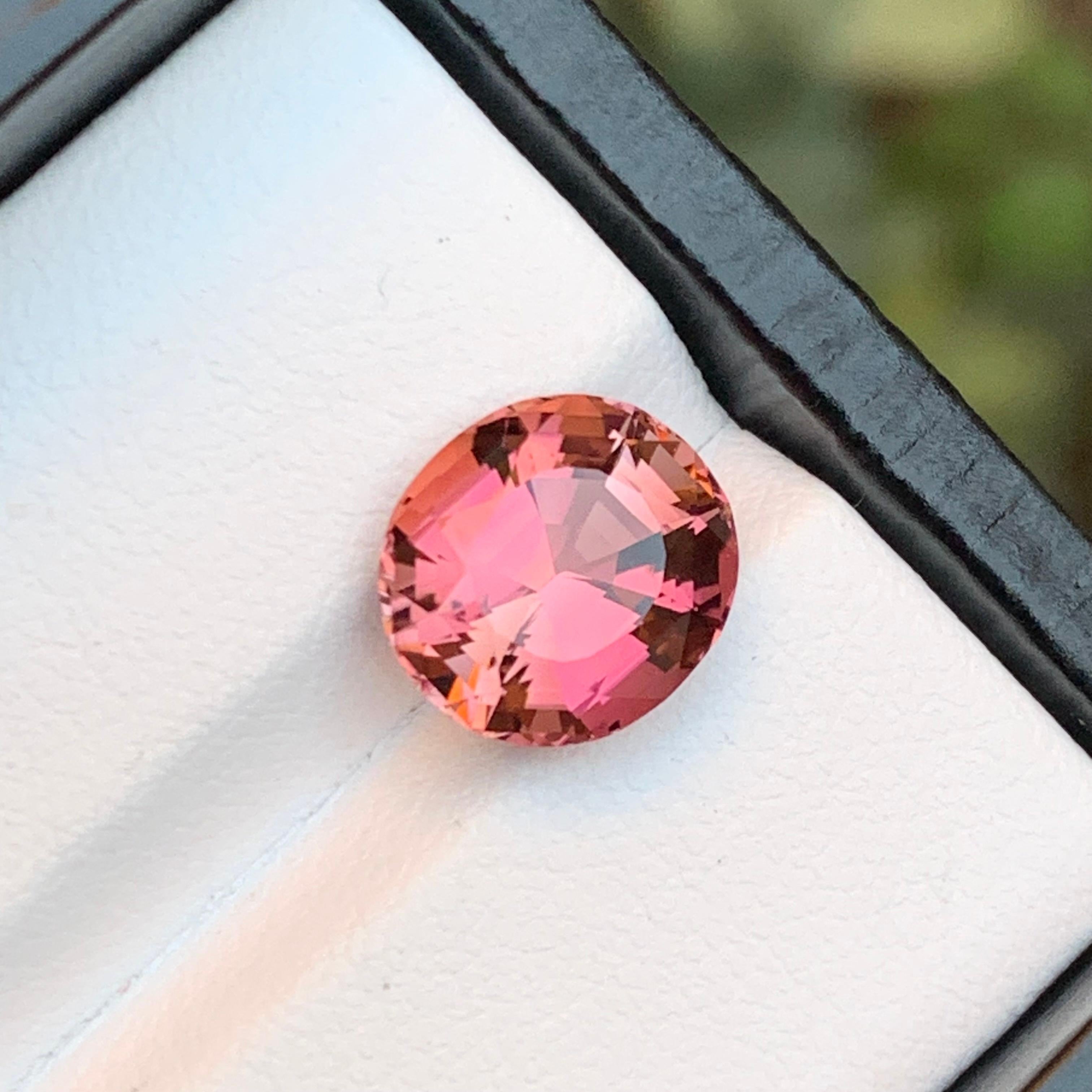 Contemporary Rare Peachy Pink Natural Tourmaline Gemstone, 3.80 Ct Fancy Cushion Cut for Ring For Sale