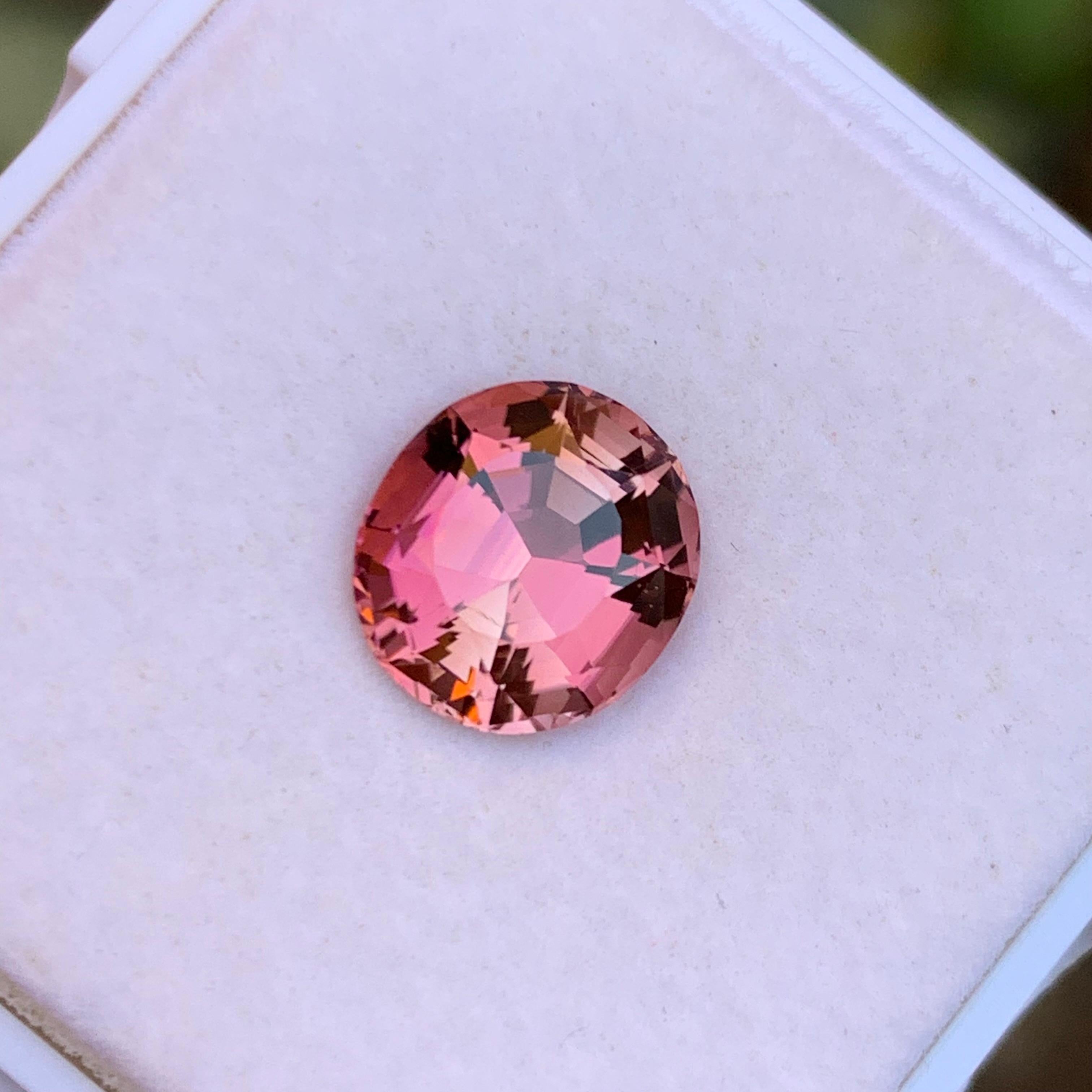 Rare Peachy Pink Natural Tourmaline Gemstone, 3.80 Ct Fancy Cushion Cut for Ring For Sale 2