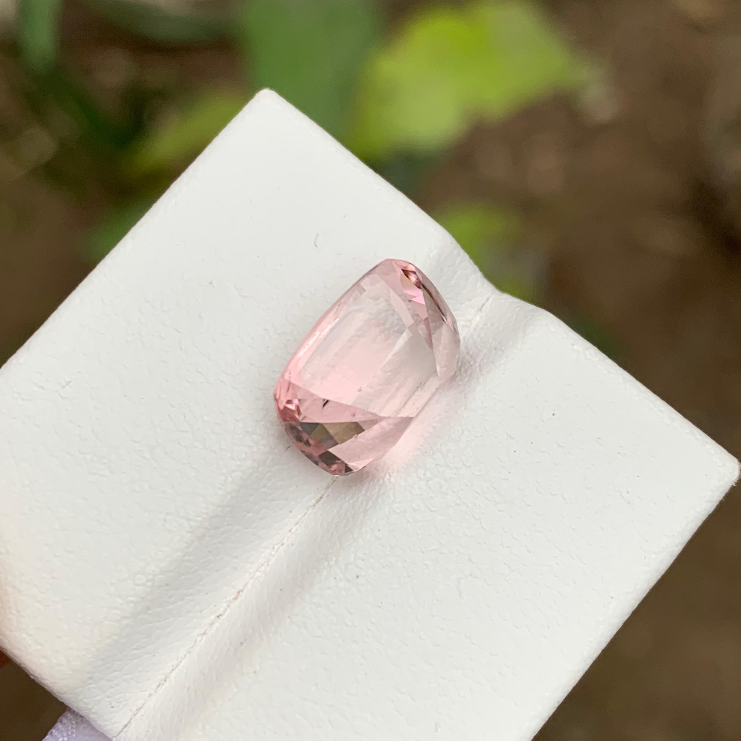 Rare Peachy Pink Natural Tourmaline Gemstone, 5.70 Ct Cushion Cut-Ring/Pendant For Sale 2