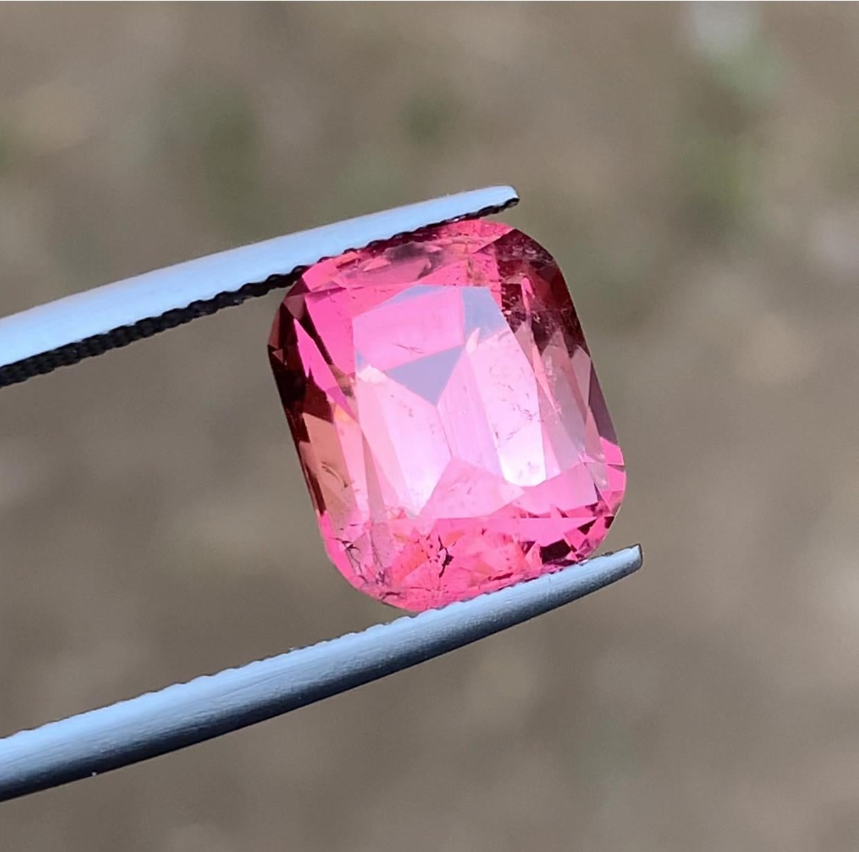 Contemporary Rare Peachy Pink Natural Tourmaline Gemstone, 7.25 Ct Cushion for Ring/Pendant For Sale