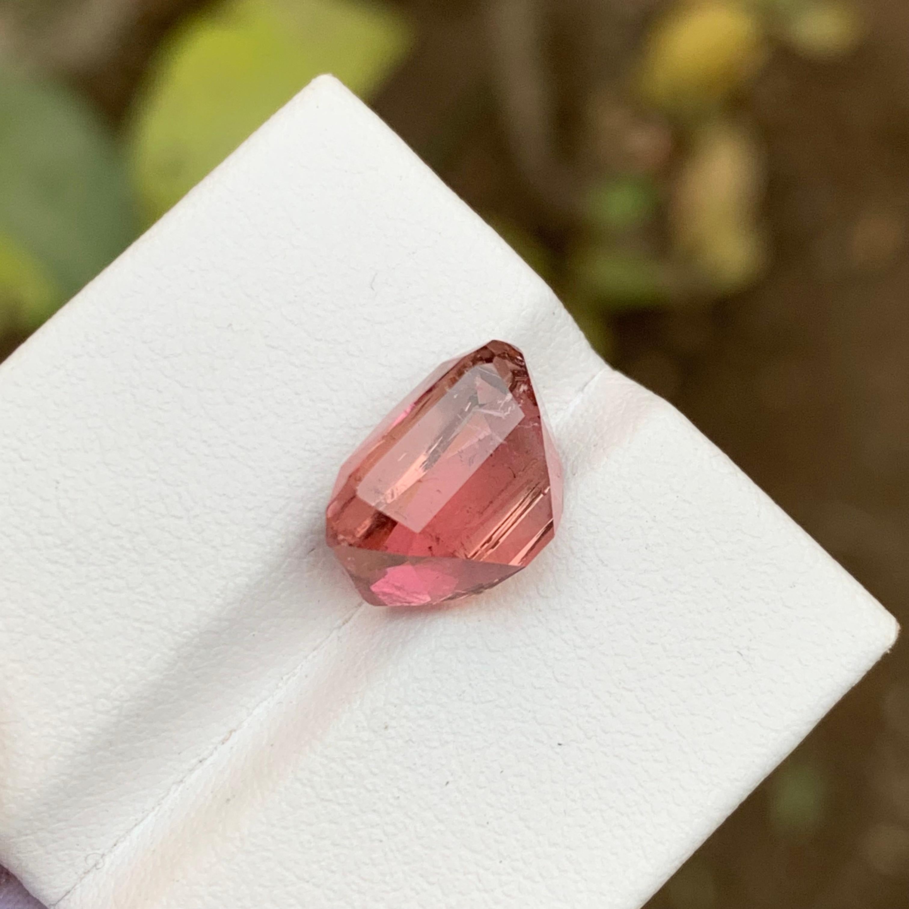 Women's or Men's Rare Peachy Pink Natural Tourmaline Gemstone, 7.25 Ct Cushion for Ring/Pendant For Sale