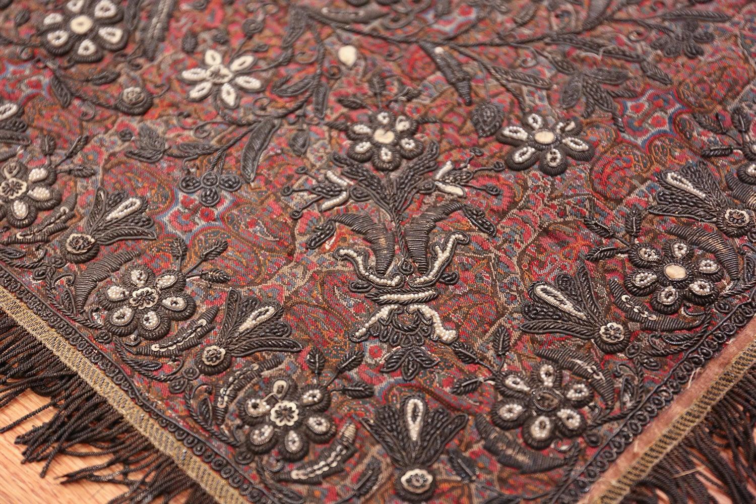 Rare Pearl and Silver Antique Persian Kerman Embroidery 2'4