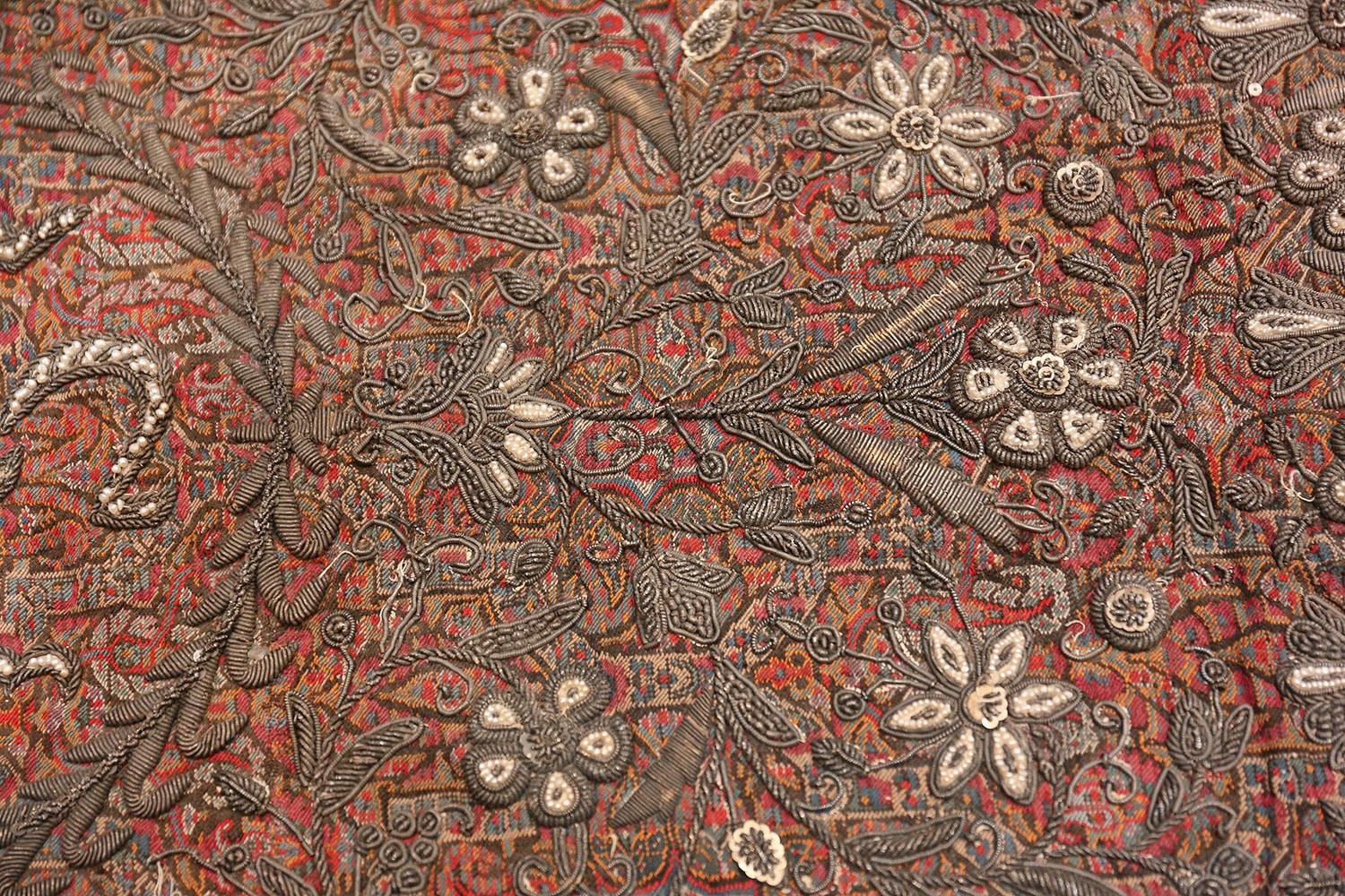 Rare Pearl and Silver Antique Persian Kerman Embroidery 2'4
