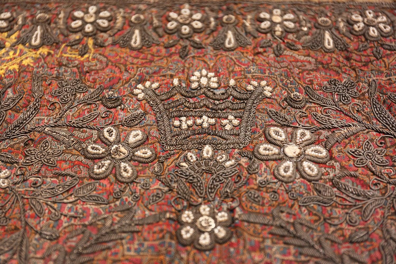 Hand-Woven Rare Pearl and Silver Antique Persian Kerman Embroidery 2'4