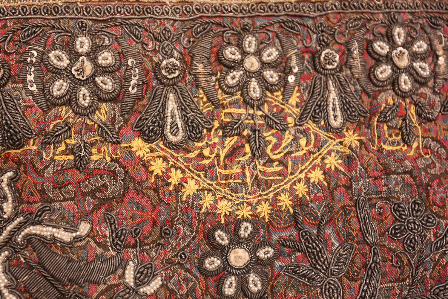 19th Century Rare Pearl and Silver Antique Persian Kerman Embroidery 2'4