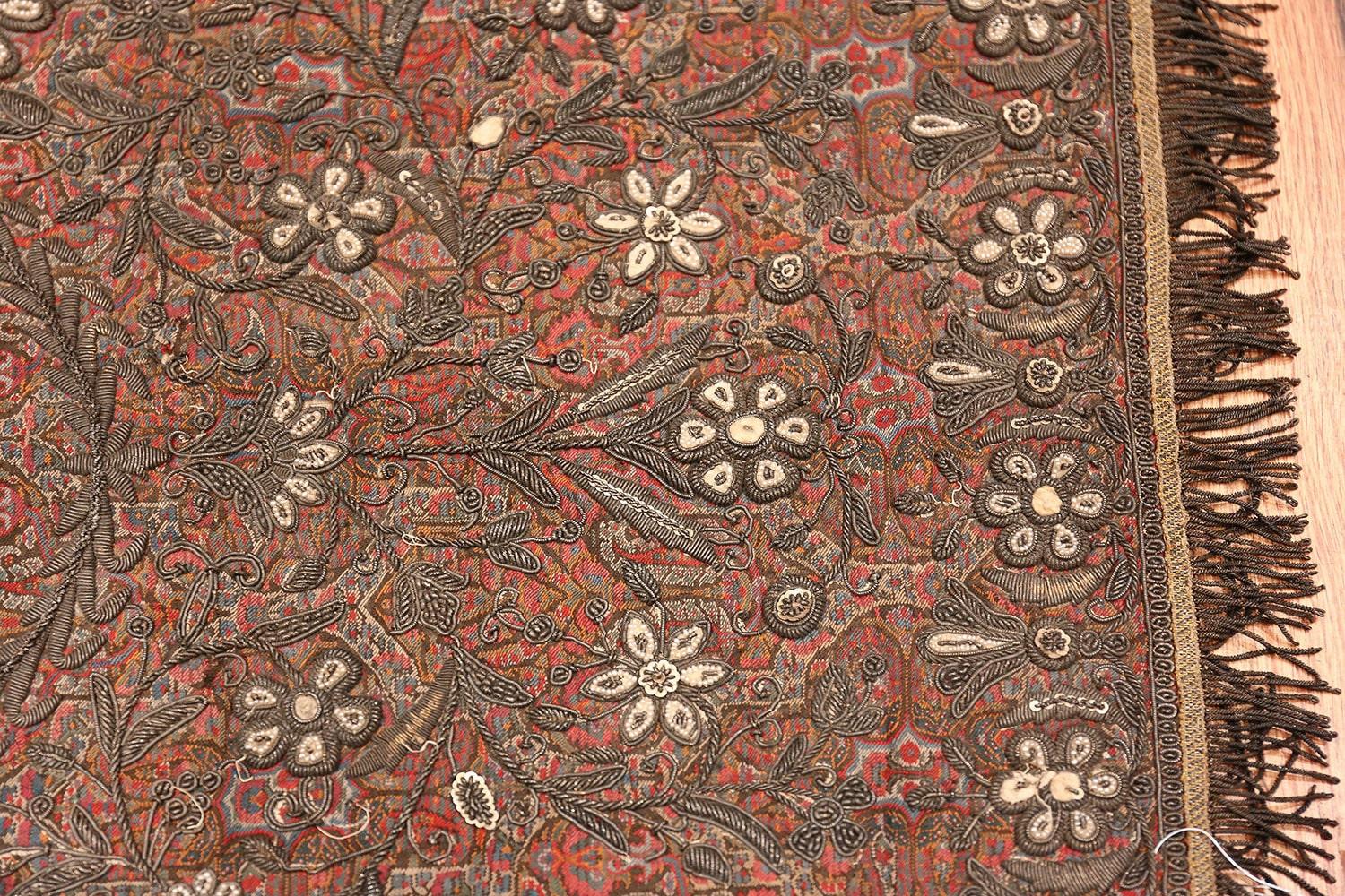 Silk Rare Pearl and Silver Antique Persian Kerman Embroidery 2'4