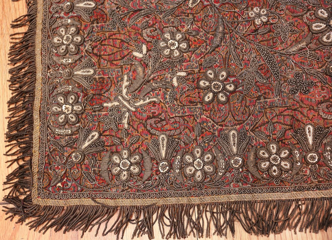 Rare Pearl and Silver Antique Persian Kerman Embroidery 2'4