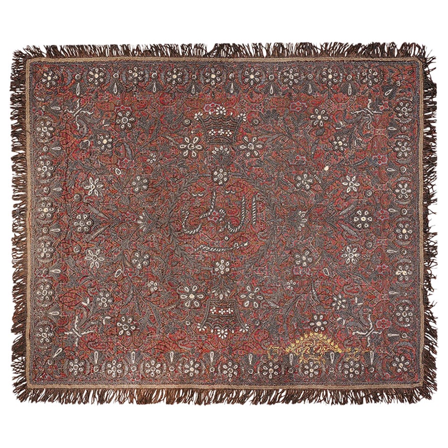 Seltene antike persische Kerman-Stickerei aus Perlen und Silber 2'4" x 2'9" im Angebot