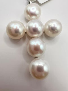 Rare pearl pendant necklace cross 14KT gold 15mm pearls