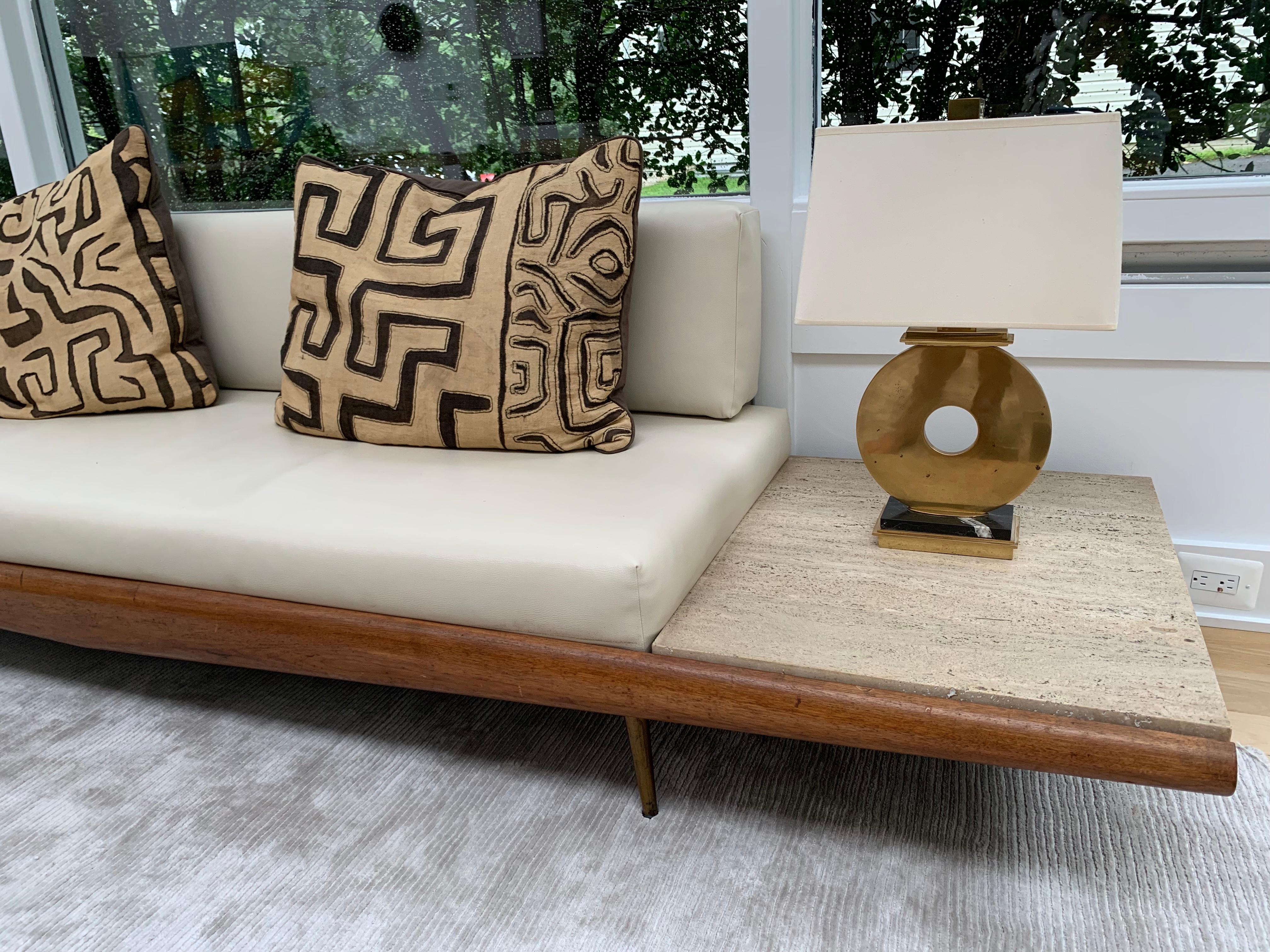 mid century sofa with built in end tables