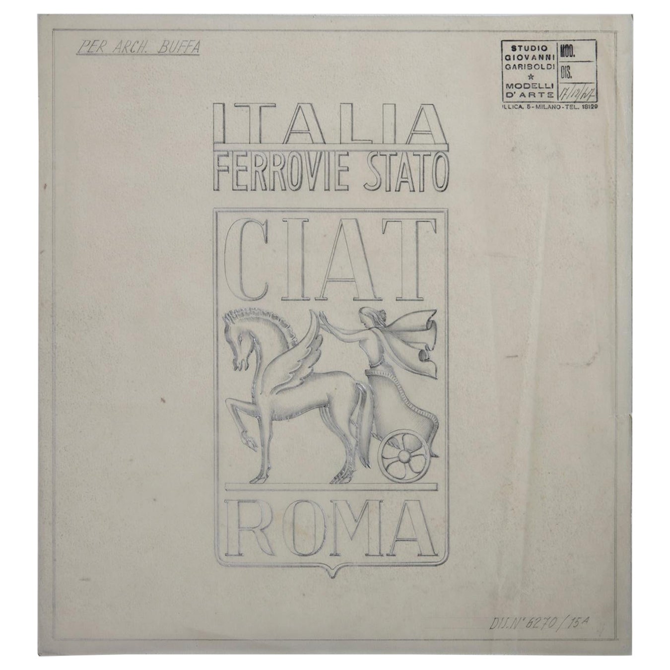 Raro dibujo a pluma de Giovanni Gariboldi para Paolo Buffa, Italia, años 40