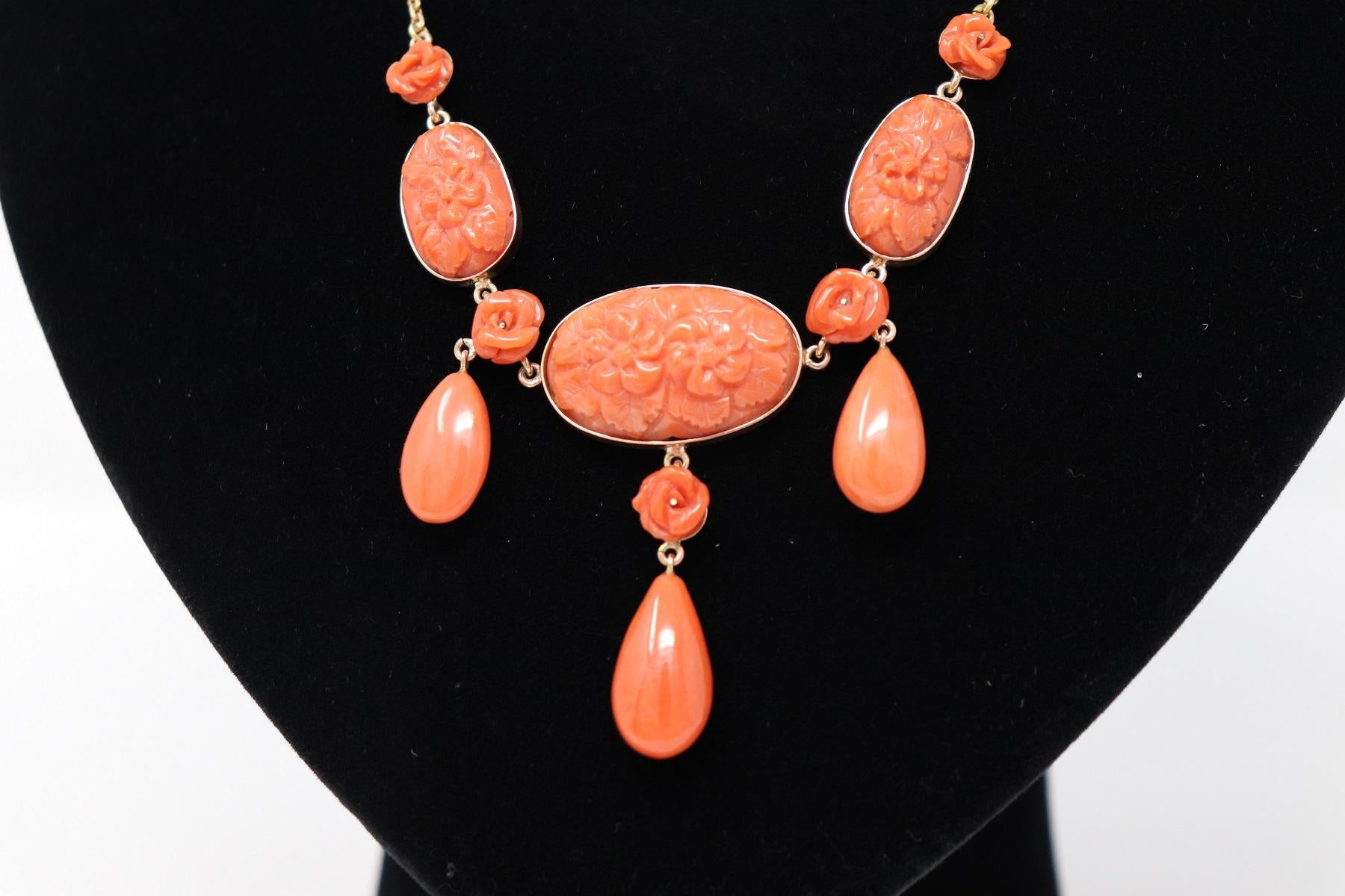 Women's Rare Pendent Necklace in Gold with Carved Coral, 1980s