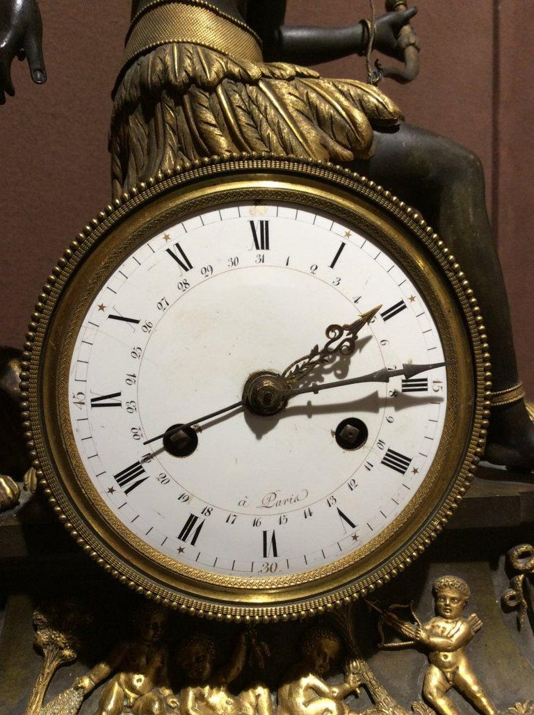 Rare Pendulum Clock "Africa" Engraved Gilded Bronze, Early 19th Century, Paris at 1stDibs