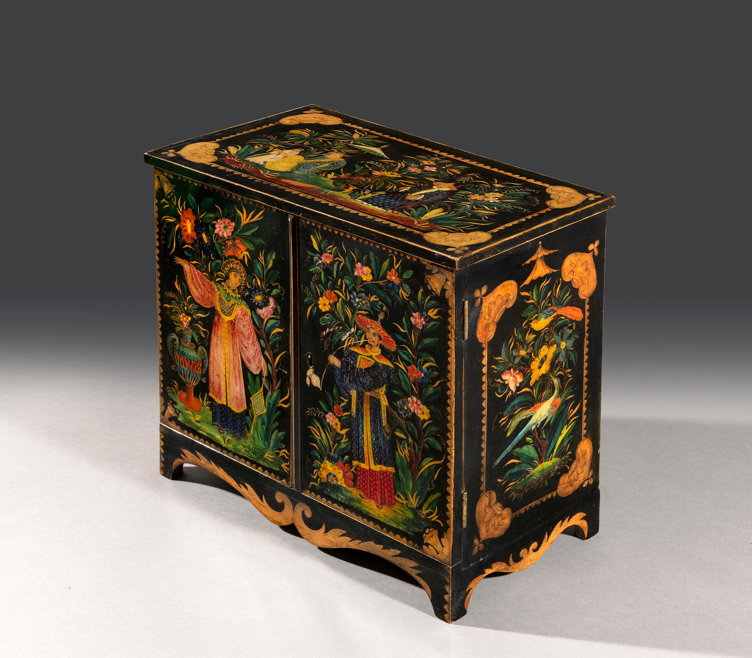 Regency Period Polychrome Penwork Chinoiserie Table Cabinet  For Sale 1