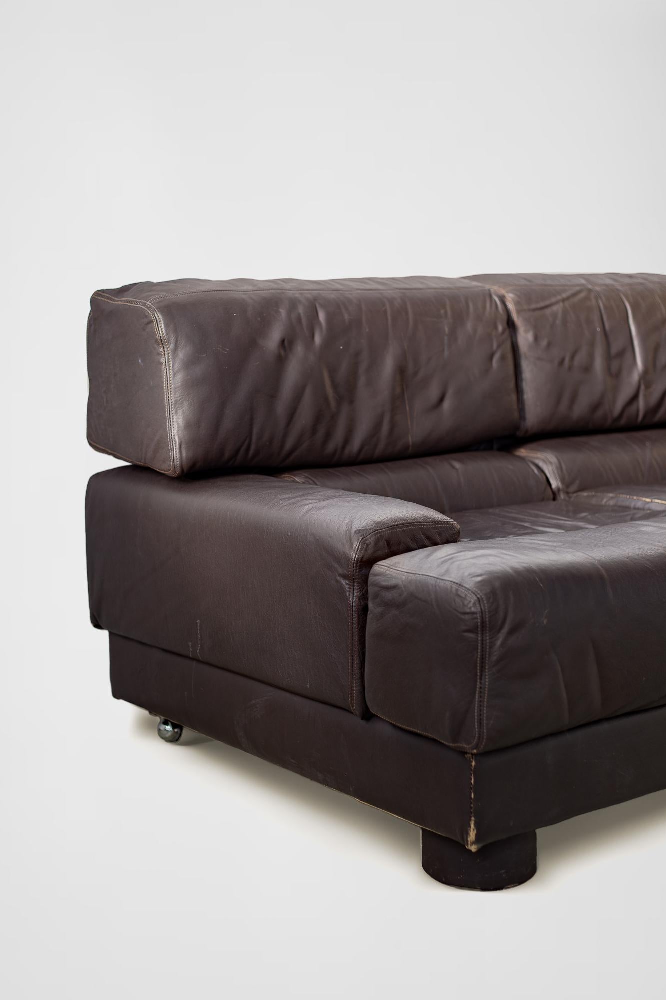 Late 20th Century Rare Percival Lafer Sofa in Dark Brown Leather For Sale