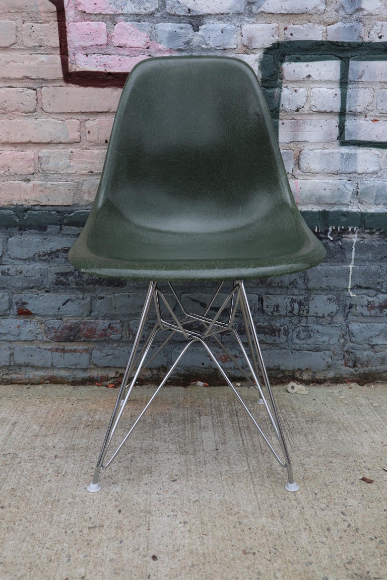 American Rare Green Eames Chair with Eiffel Base For Sale