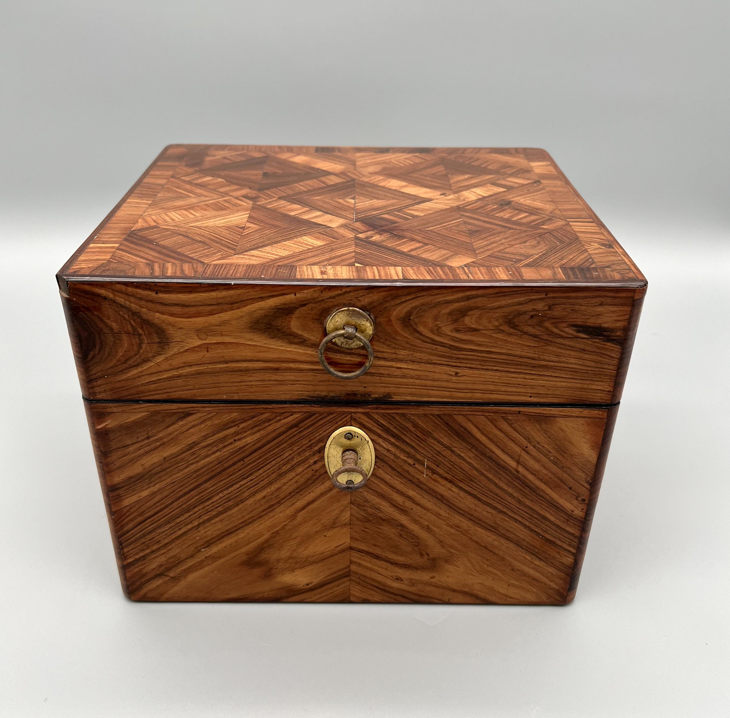 Marquetry Rare perfume cellar or travel scent box, Berthet manufacturer, France 1798/1808 For Sale