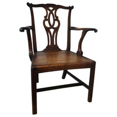 Rare Period 18th Century English Oak Open Armchair