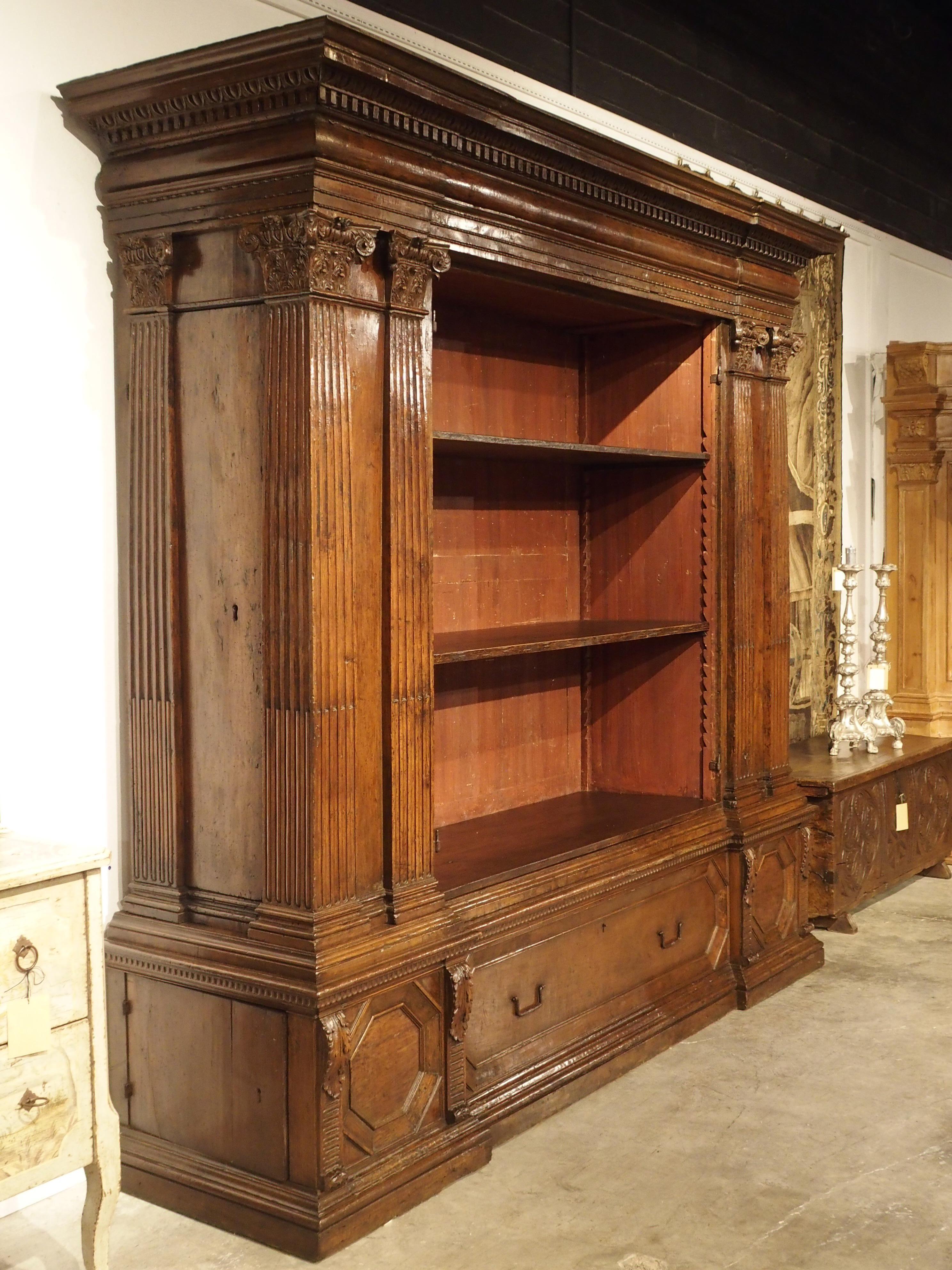 18th Century and Earlier Rare Period Italian Renaissance Walnut Wood Armadio Bookcase