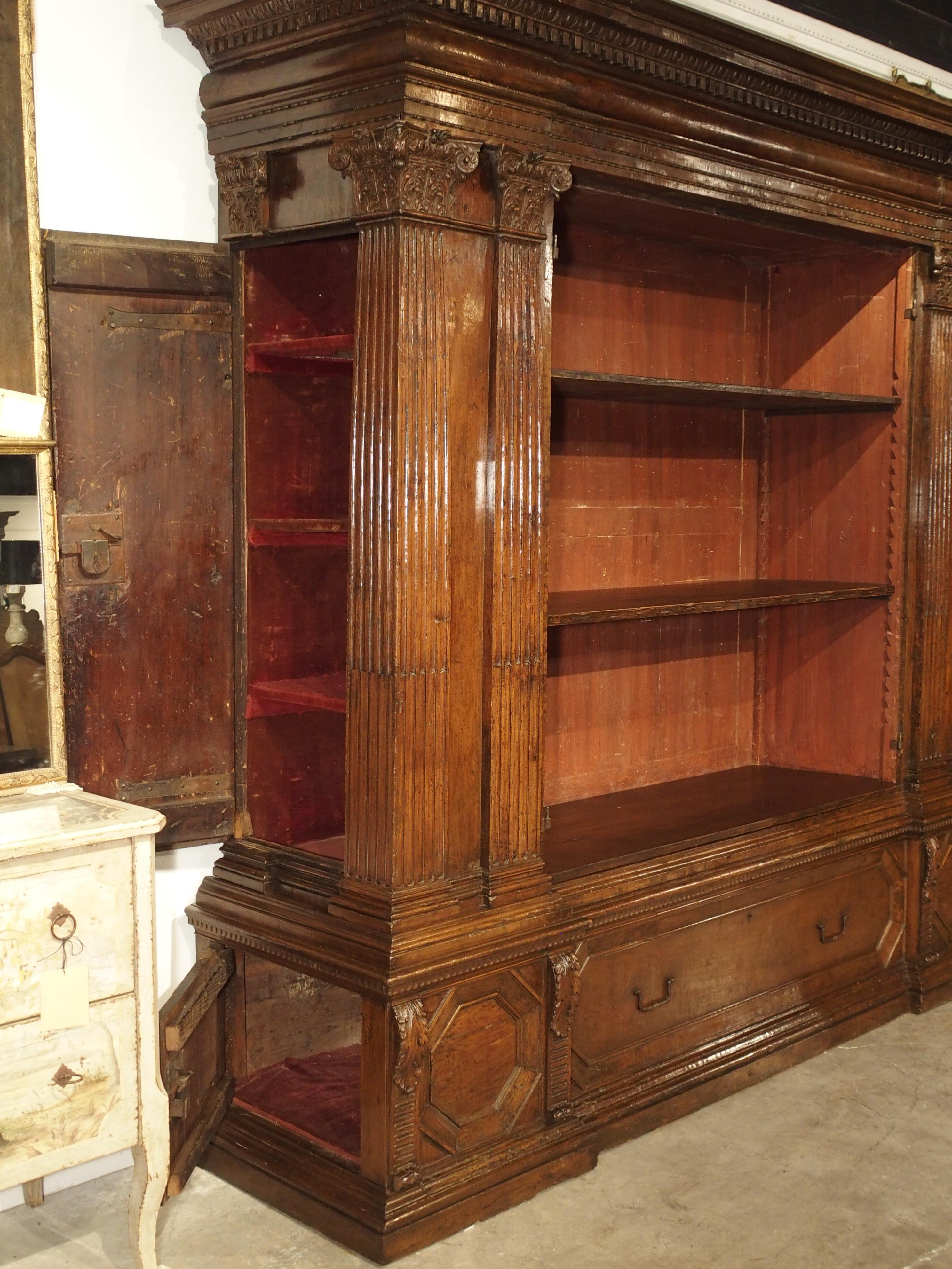 Pine Rare Period Italian Renaissance Walnut Wood Armadio Bookcase