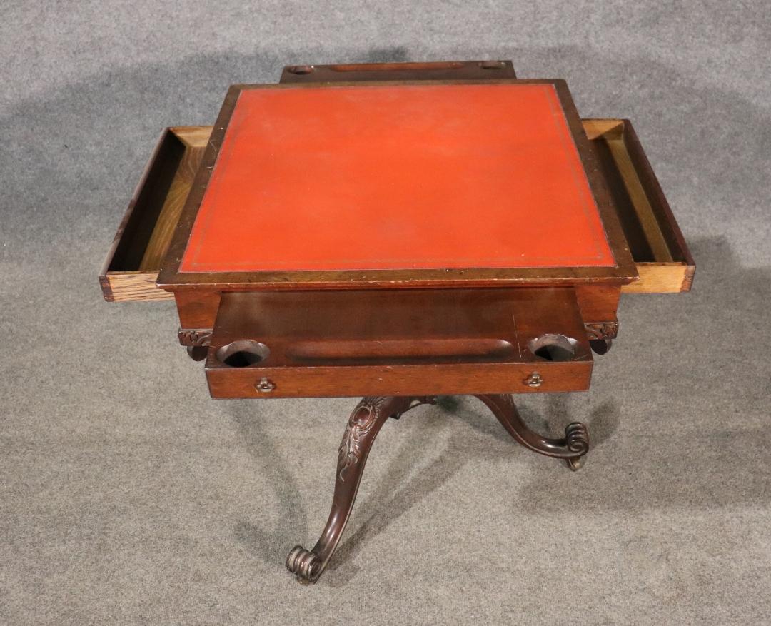 Rare Period Metamorphic Irish Chippendale Leather Top Games Table, Crica 1780 In Good Condition In Swedesboro, NJ