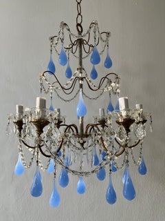 Rare Periwinkle Purple Lavender Opaline Drops Beaded, Chandelier, circa 1920