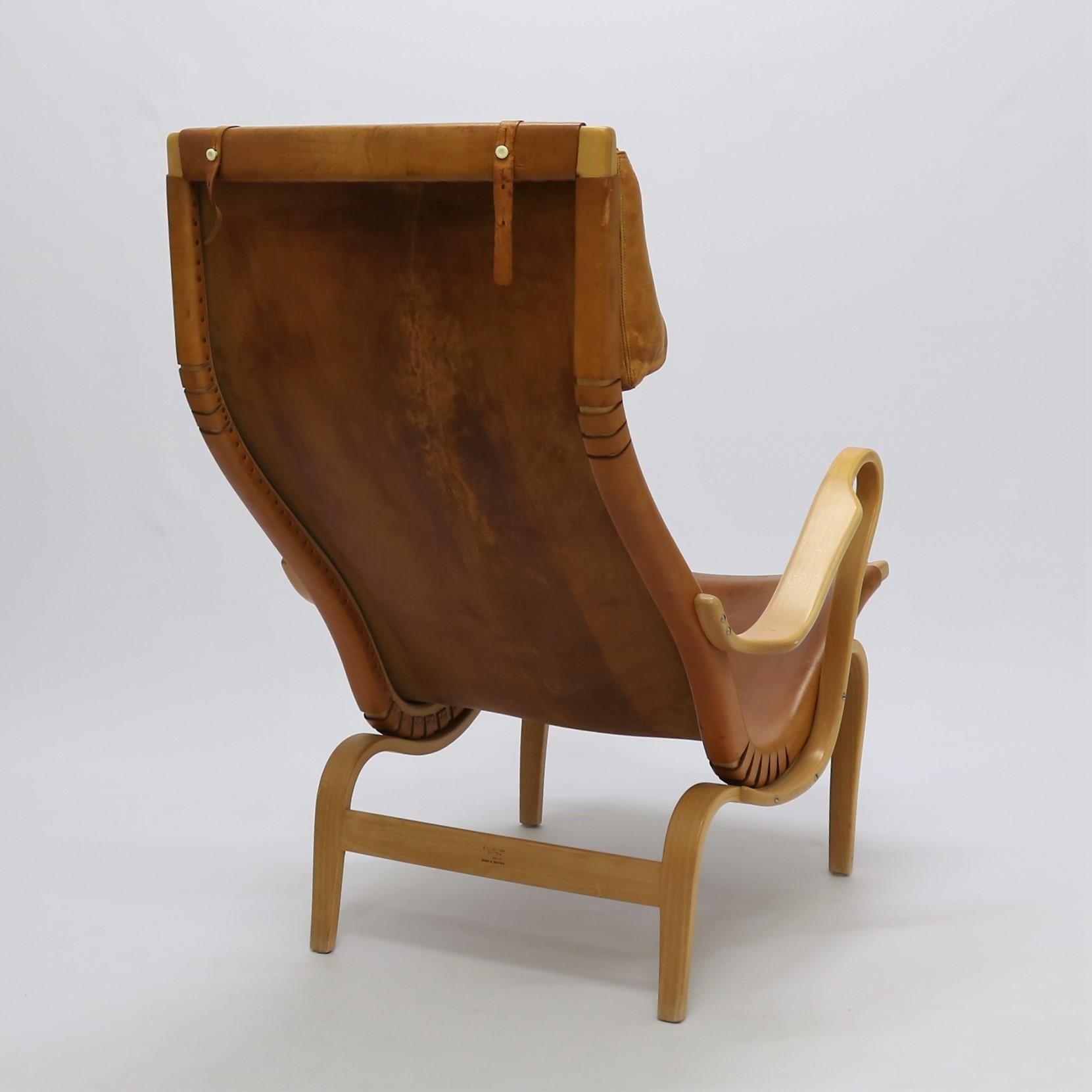 Mid-Century Modern Rare Pernilla 2 Chair in Original Leather by Bruno Mathsson, Sweden, 1950s