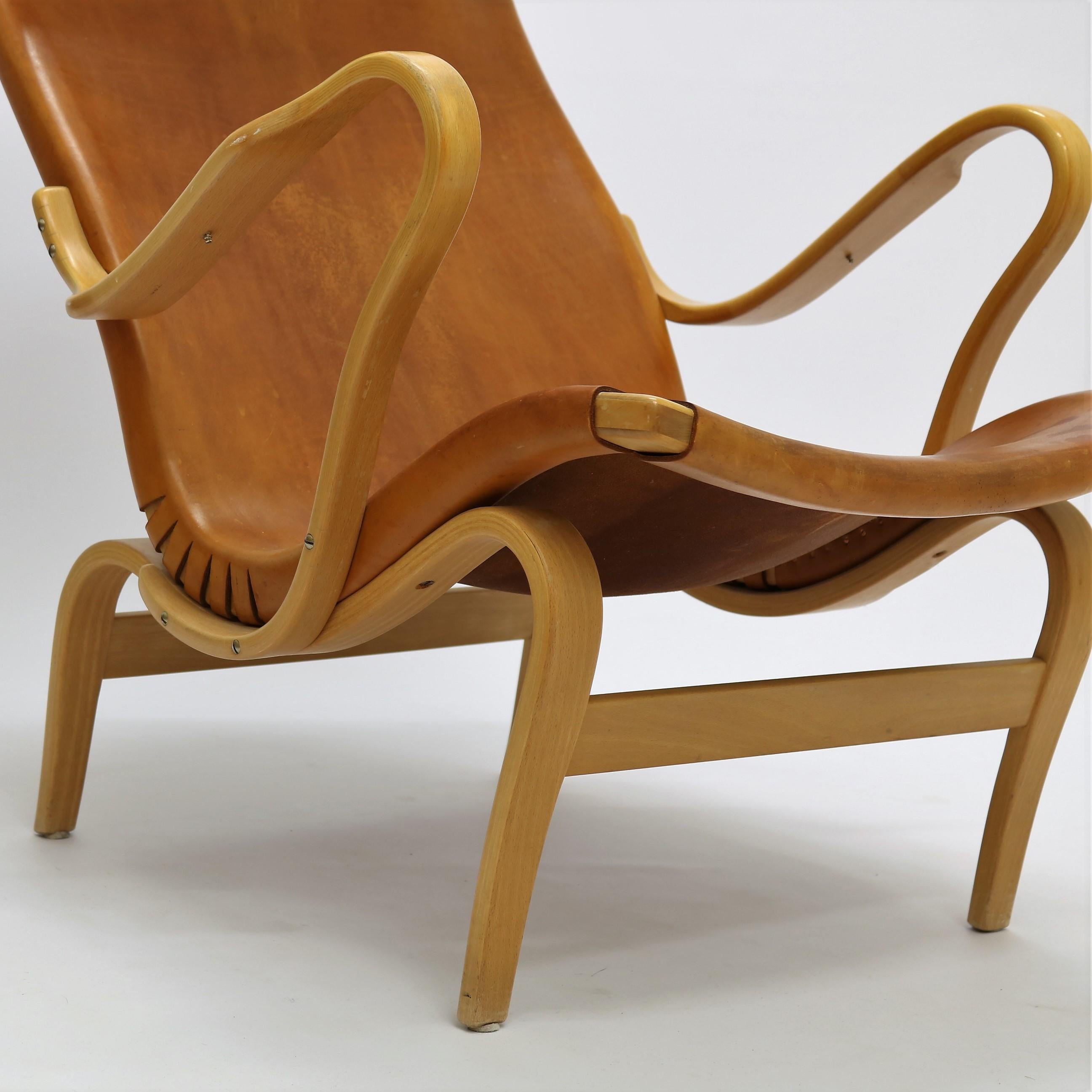Danish Rare Pernilla 2 Chair in Original Leather by Bruno Mathsson, Sweden, 1950s