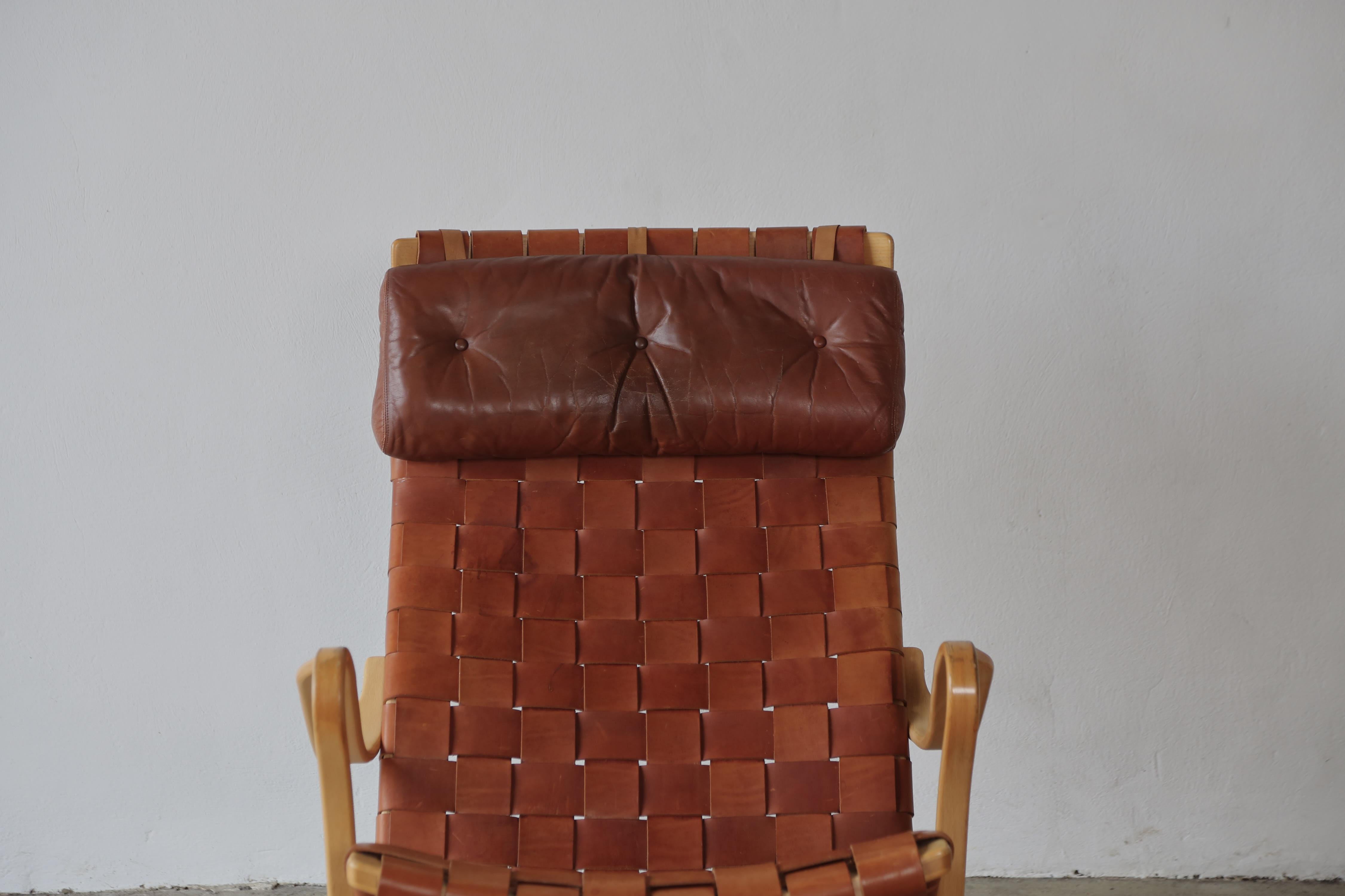 Rare Pernilla Chair in Leather by Bruno Mathsson, Sweden, 1960s 3