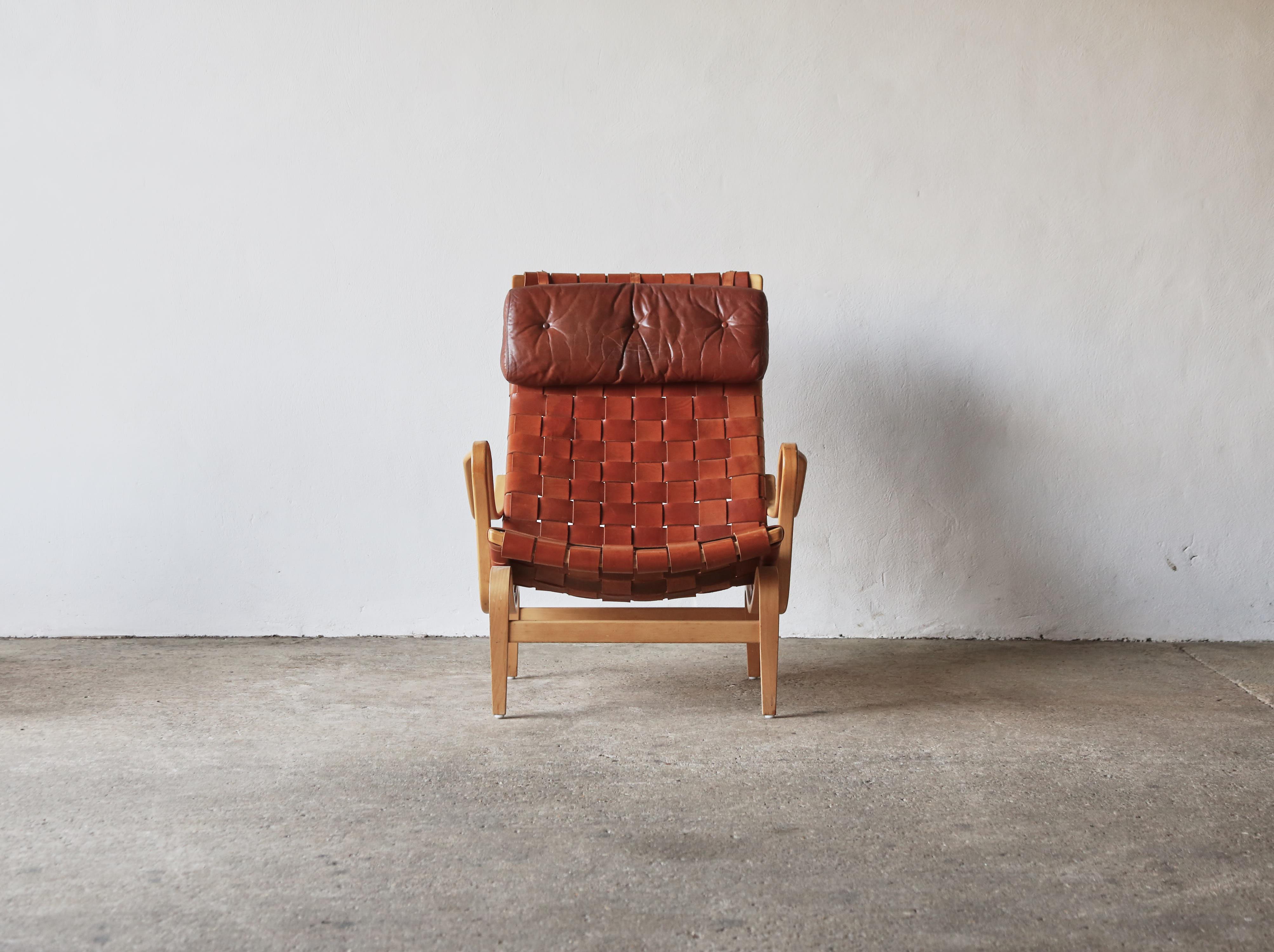 Rare Pernilla Chair in Leather by Bruno Mathsson, Sweden, 1960s 6
