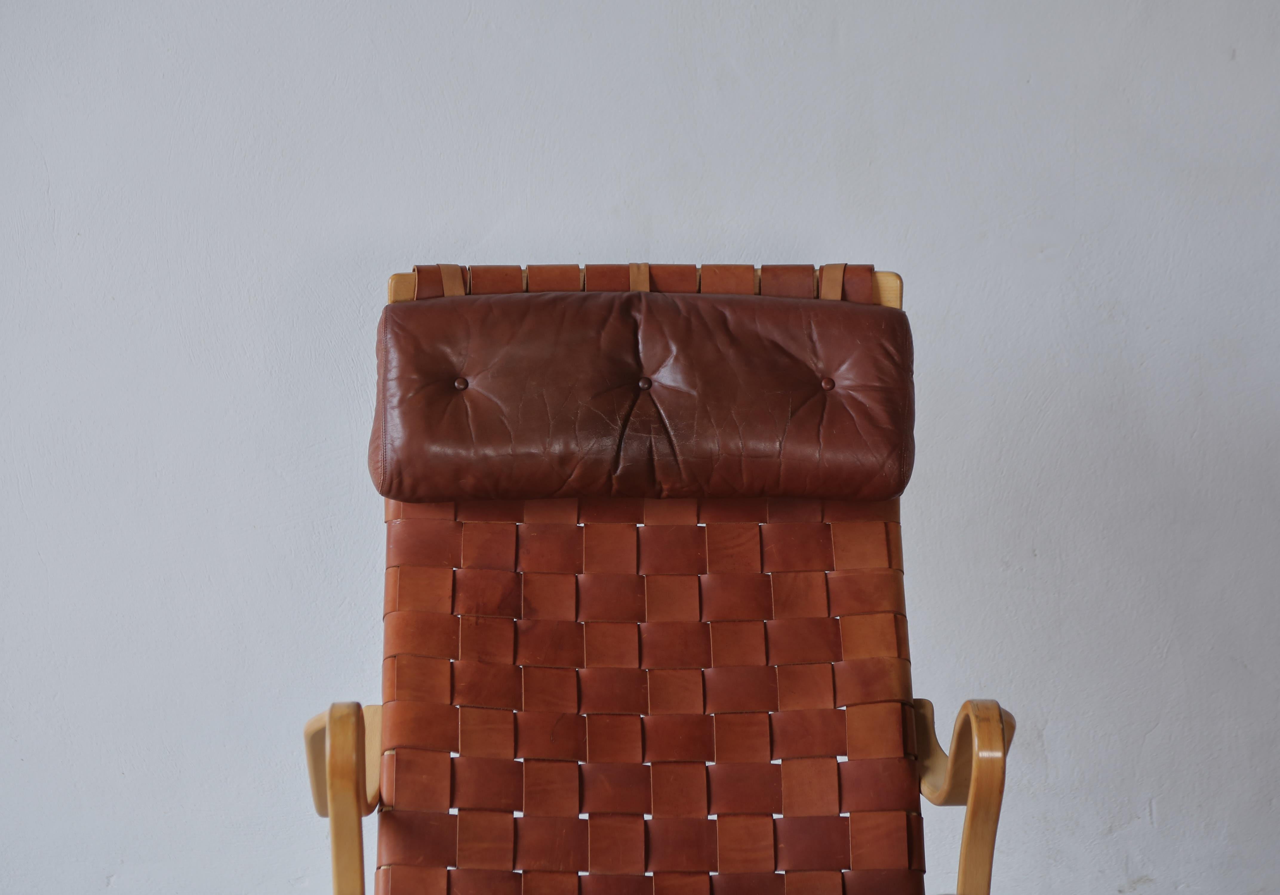 Rare Pernilla Chair in Leather by Bruno Mathsson, Sweden, 1960s 1