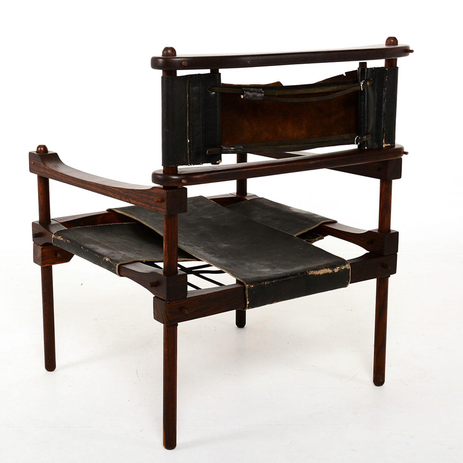 Mid-20th Century Rare Perno Chair Distressed Leather Safari Lounge by Don Shoemaker