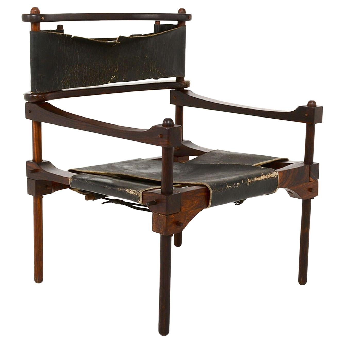 Rare Perno Chair Distressed Leather Safari Lounge by Don Shoemaker